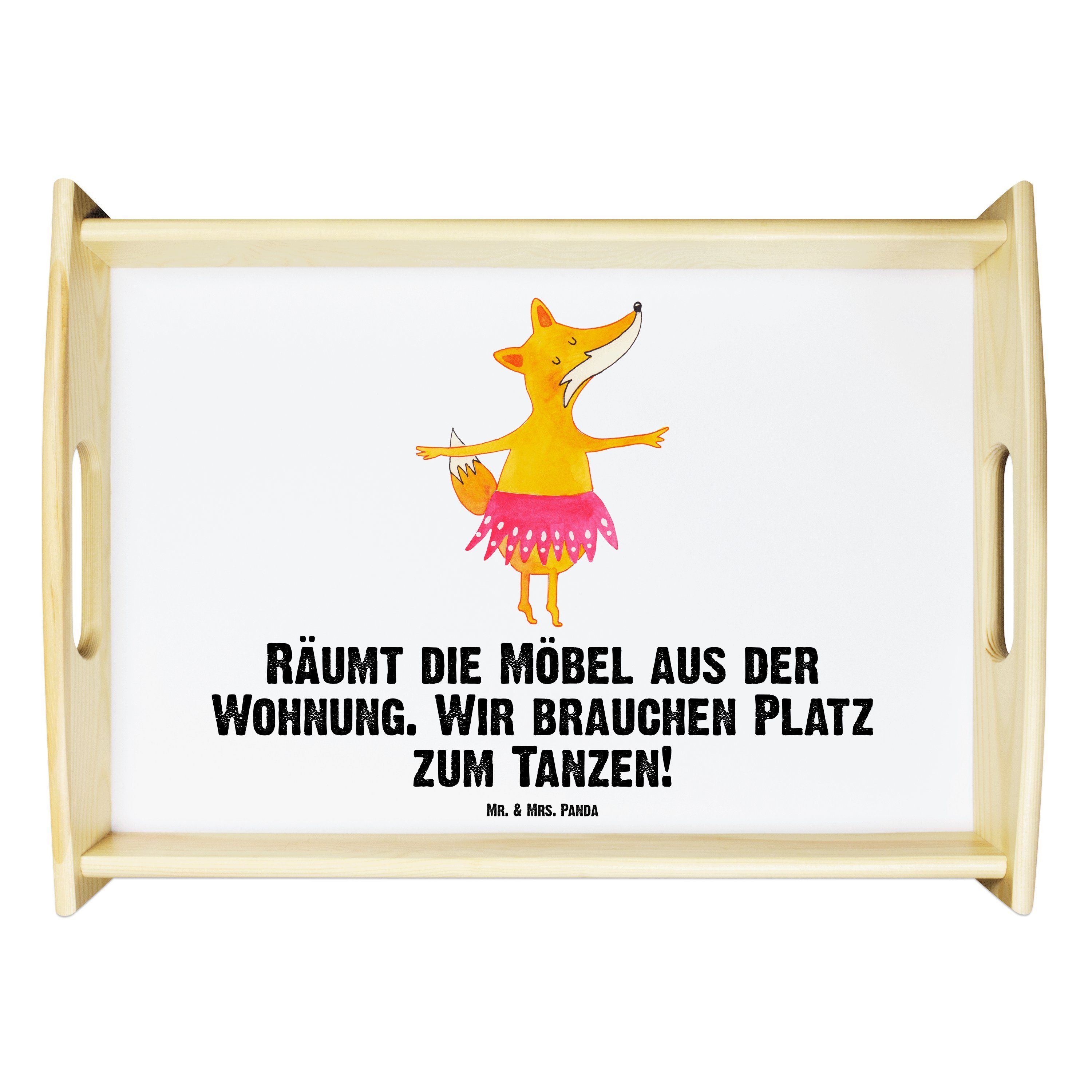 Mr. & Mrs. Panda Tablett Fuchs Ballerina - Weiß - Geschenk, rosa Tütü, Holztablett, Ballett, T, Echtholz lasiert, (1-tlg)