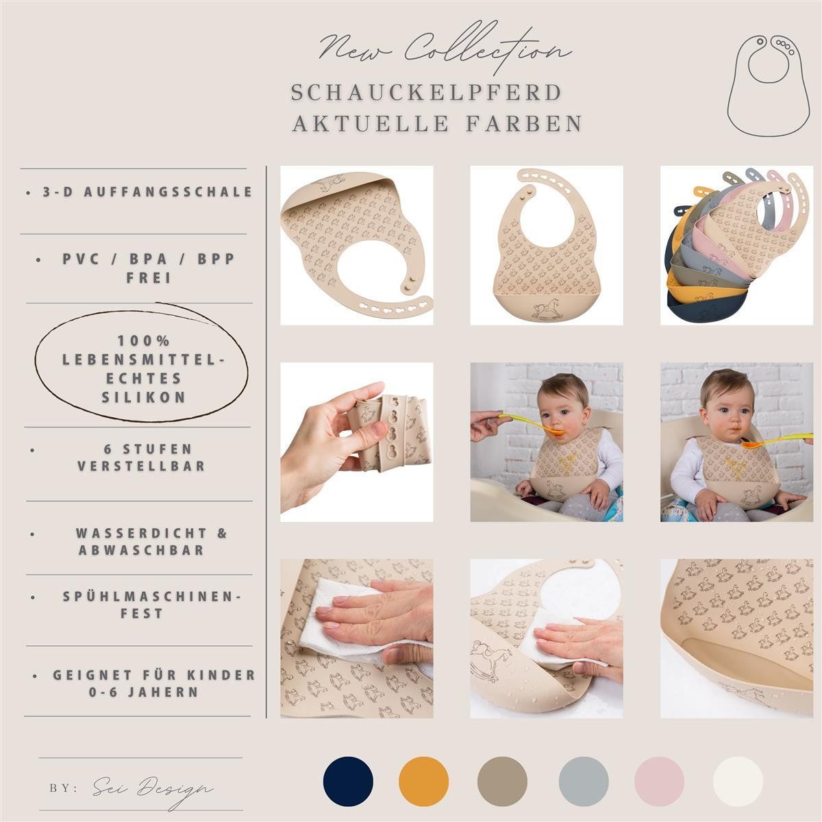 SEI Design Lätzchen Baby Lätzchen mit Auffangschale - Shifting Sand, BPA/PVC/BPP-frei
