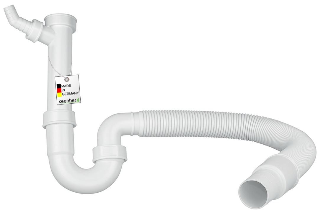 keenberk Siphon flexibel Küche mit Geräteanschluss 1 1/2 Zoll mit 40 / 50 mm Anschluss