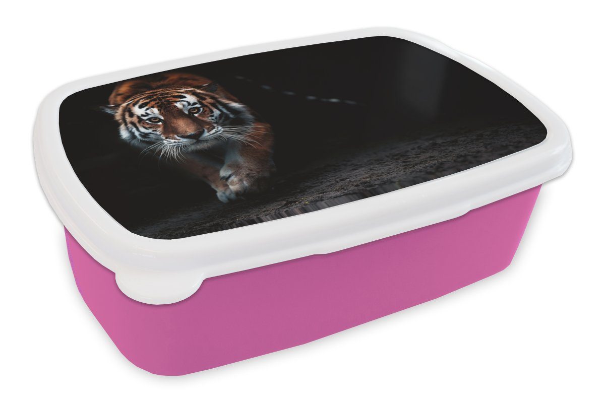 Tiere Snackbox, Mädchen, - Lunchbox - - Wild Kunststoff (2-tlg), Kunststoff, Erwachsene, rosa Porträt, Brotbox Brotdose Schwarz MuchoWow für Tiger - Kinder,