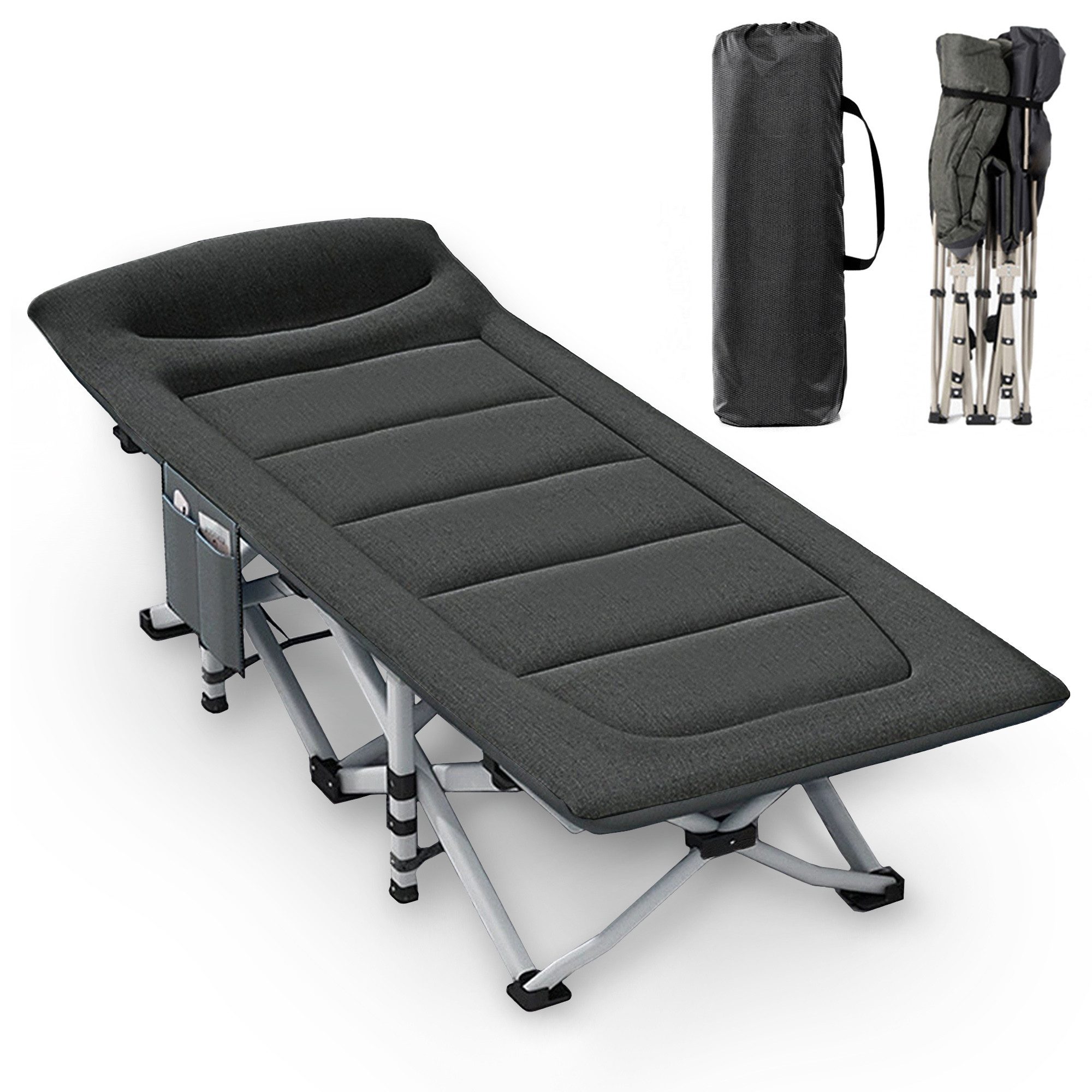 CALIYO Feldbett Faltbett mit Dicker Matratze Klappbett Campingbett bis 200 kg (200 x 80 x 40 cm Faltbar) für Indoor, Outdoor, Strand und Garten
