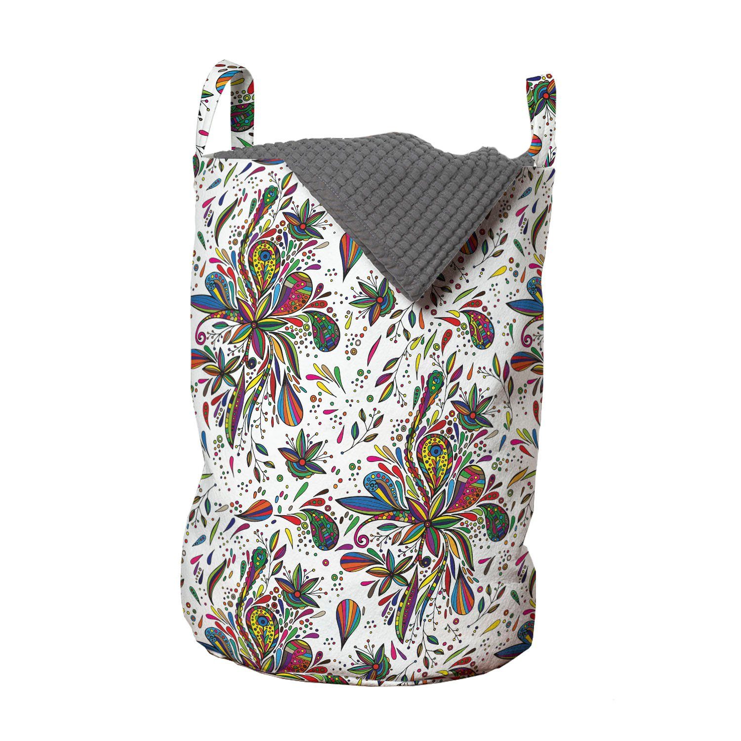Abakuhaus Wäschesäckchen Wäschekorb mit Griffen Kordelzugverschluss für Waschsalons, Mehrfarbig Flora-Muster