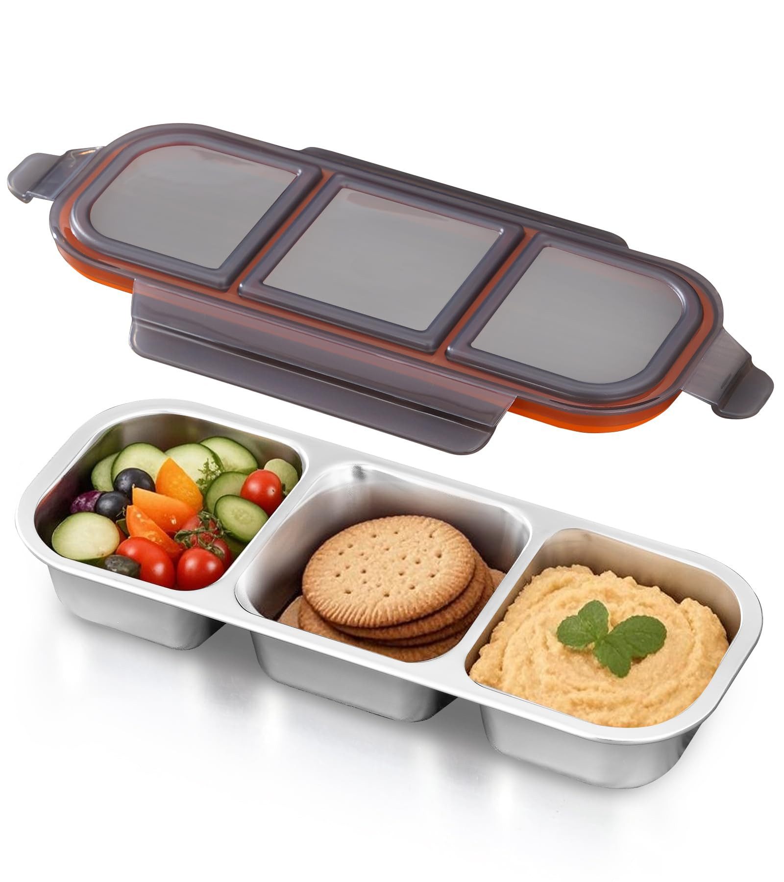 Agger Snackschale Snackbox mit Fächern Edelstahl, Leckdichte Snackdose, mit Fächern Spülmaschinenfest, Meal Prep Boxen, Bento Box Edelstahl