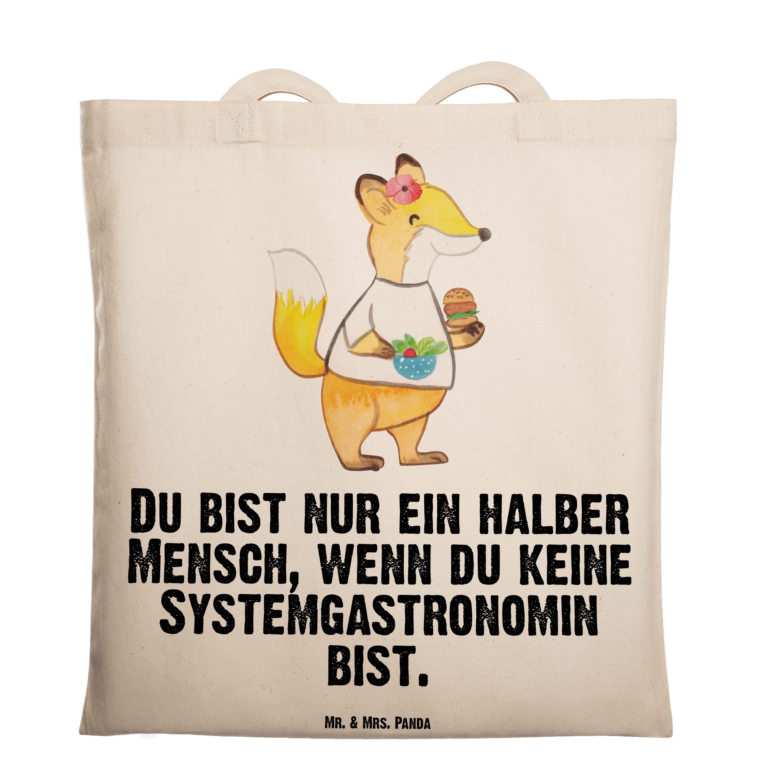 Mr. & Mrs. Panda Tragetasche Systemgastronomin mit Herz - Transparent - Geschenk, Jutebeutel, Beut (1-tlg) | Canvas-Taschen