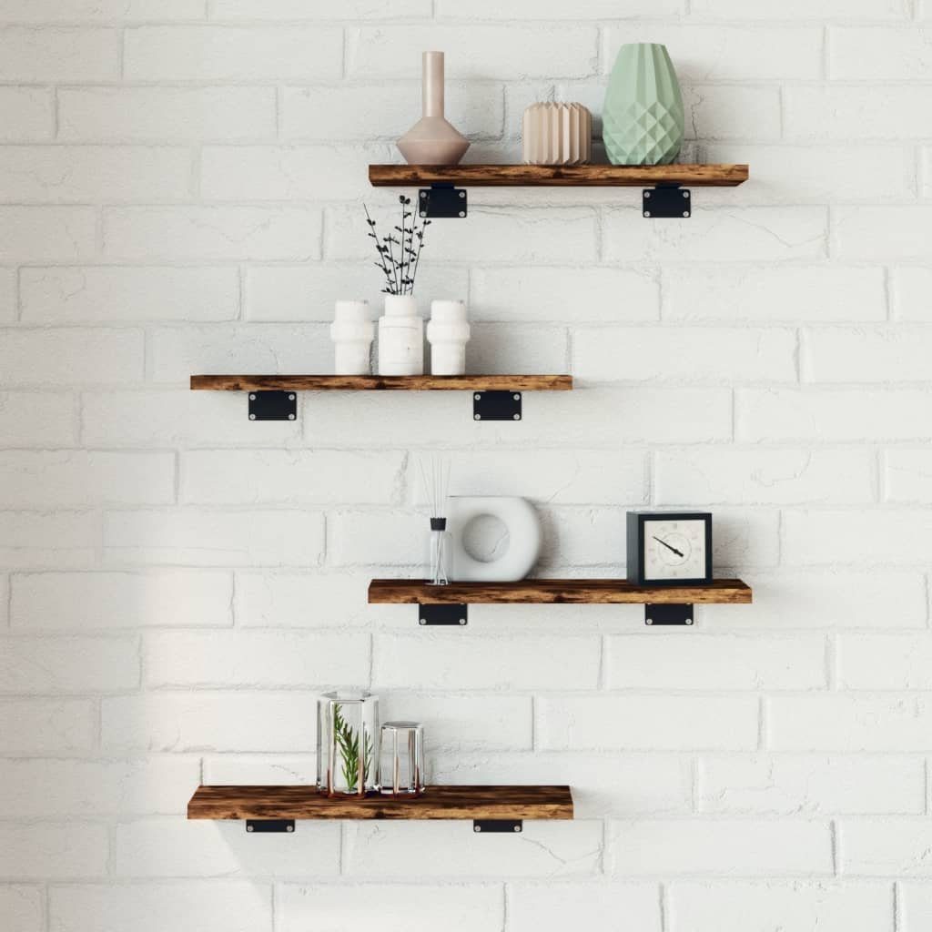 vidaXL Bücherregal Wandregale 4 Stk. Räuchereiche 40x10x1,5 cm Holzwerkstoff, 4-tlg. – Bild 2 von 5