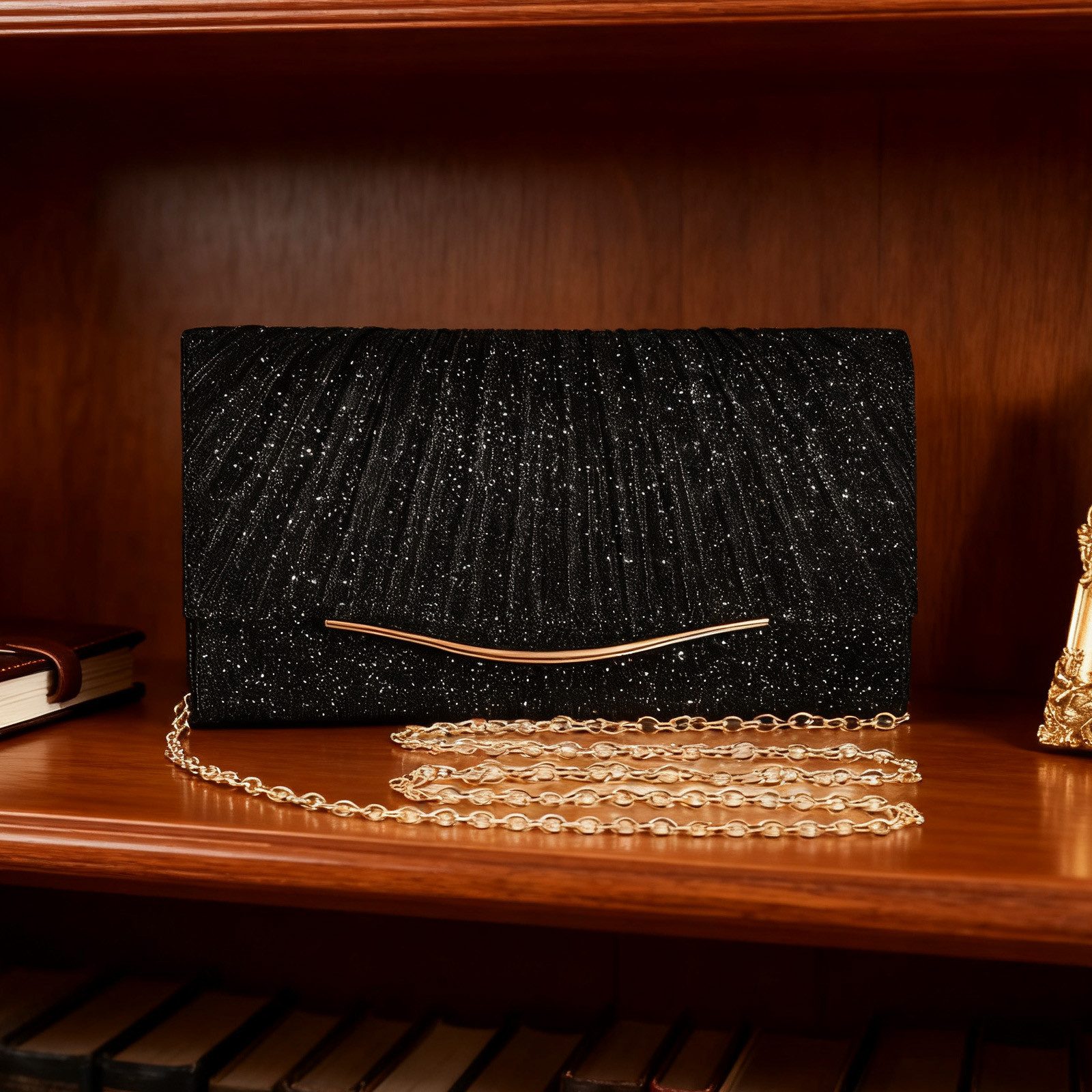 MODFU Abendtasche Funkelnde Handtasche Damen Kosmetik-Etui Crossbody (Kompakte Maße mit praktischem Kartenfach Abnehmbare 120-cm-Kette, 1-tlg., für Hand- Schulter- oder Crossbody-Trageweise), für Hochzeiten Partys Bankette und festliche Events