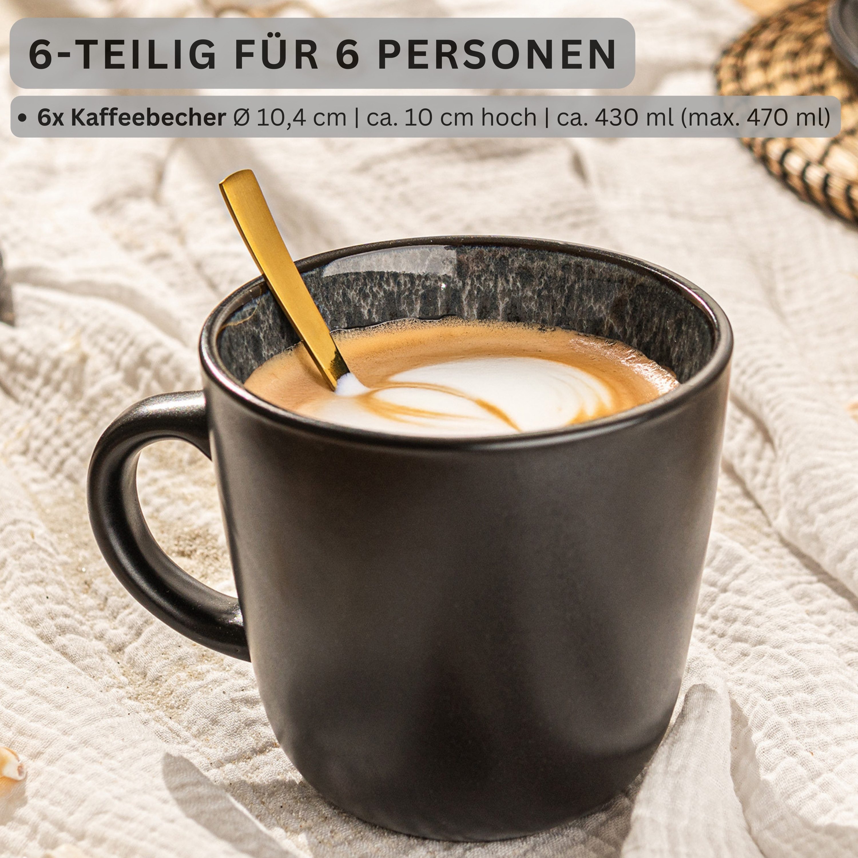SÄNGER Becher Set Sydney, 6-tlg., Steingut, 6 tlg. Kaffeebecher Set, Handmade, VALUE COLLECTION