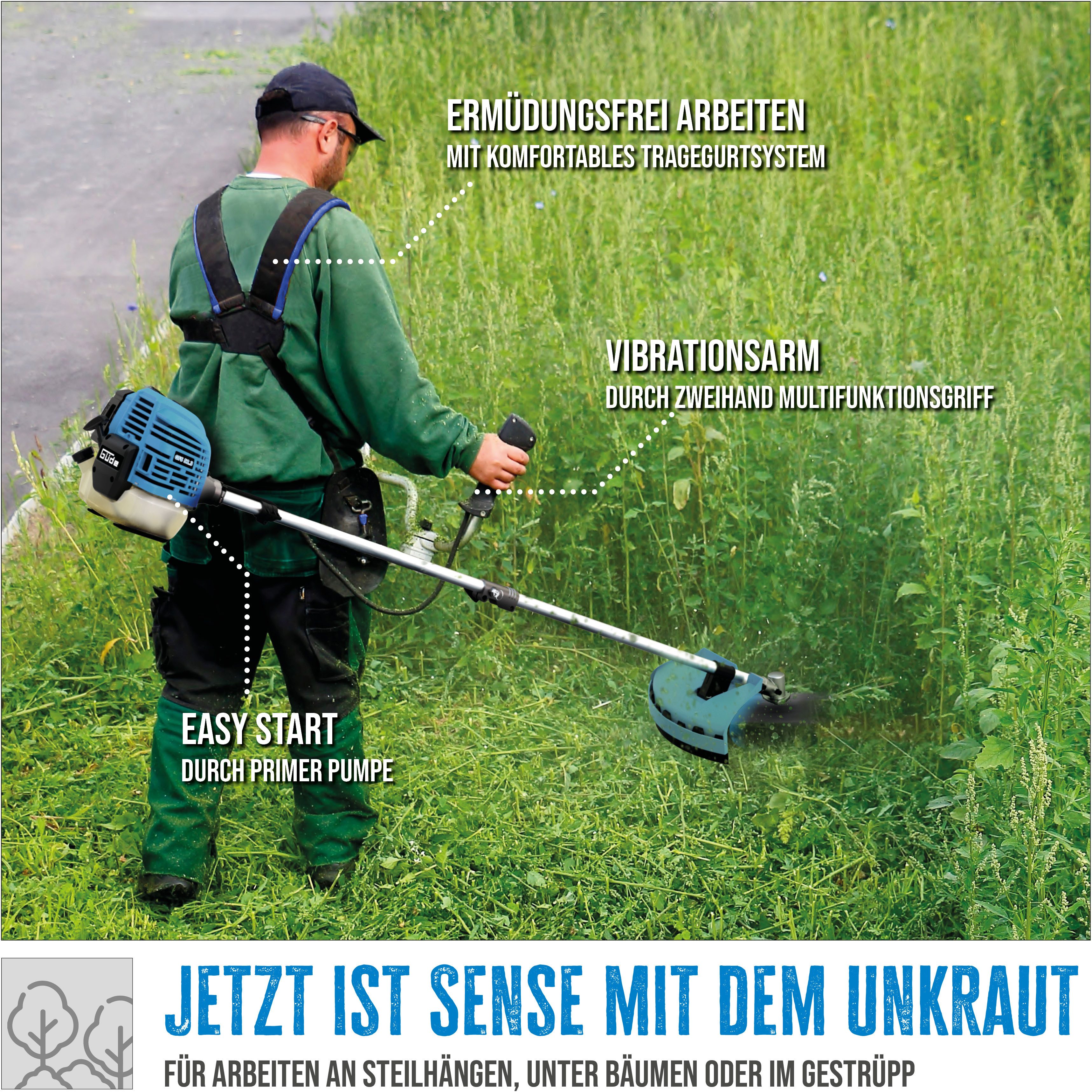 Güde Benzin-Freischneider GFS 52.3, 25,5 cm Arbeitsbreite Messer, 44 cm Arbeitsbreite Faden, Schnittbreite Fadenspule/Messer: 440/255 mm