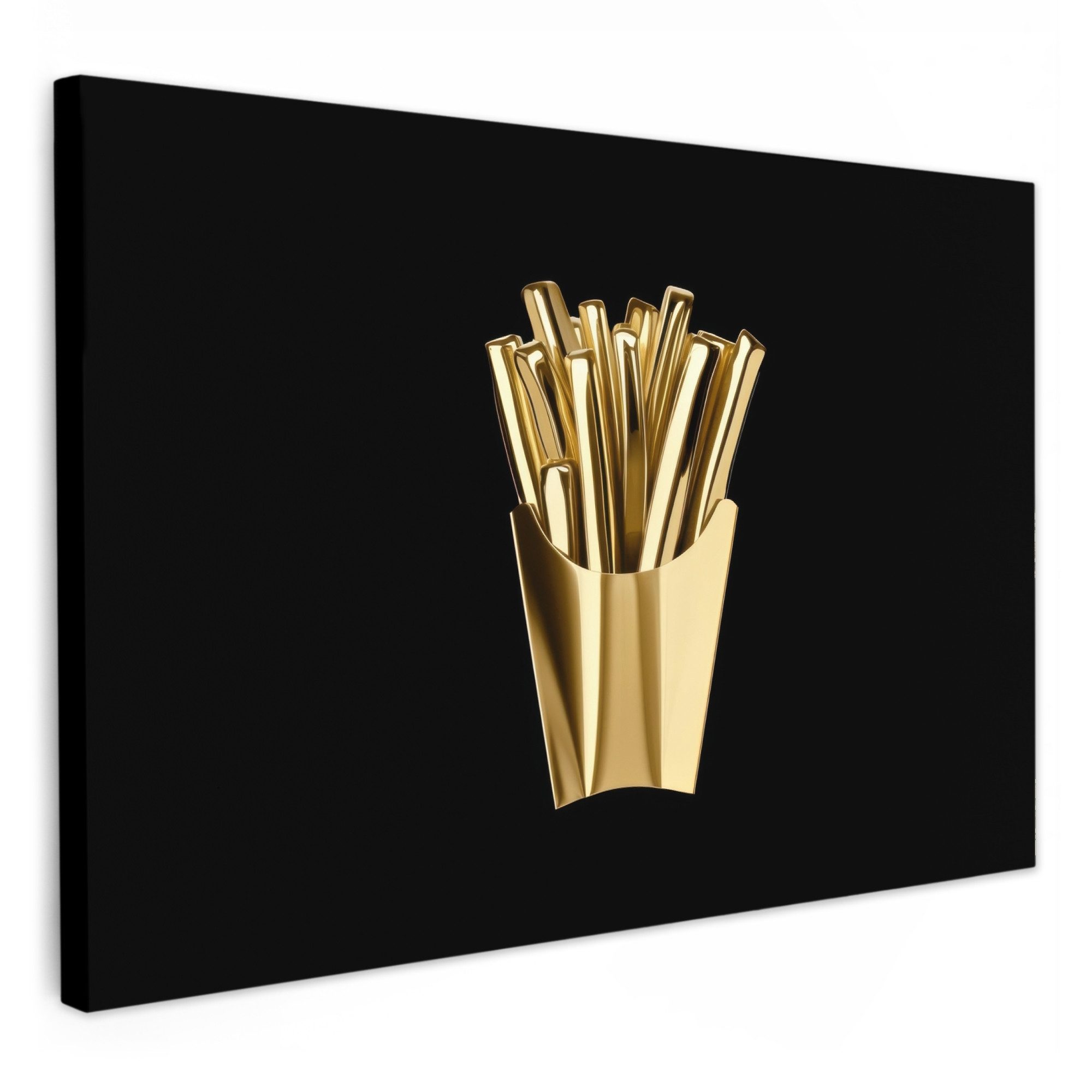OneMillionCanvasses® Leinwandbild Pommes frites - Gold - Chrom - Lebensmittel, Fotodruck (1 St), Küchenbilder Modern, Deko Bilder für die Küche 30x20 cm