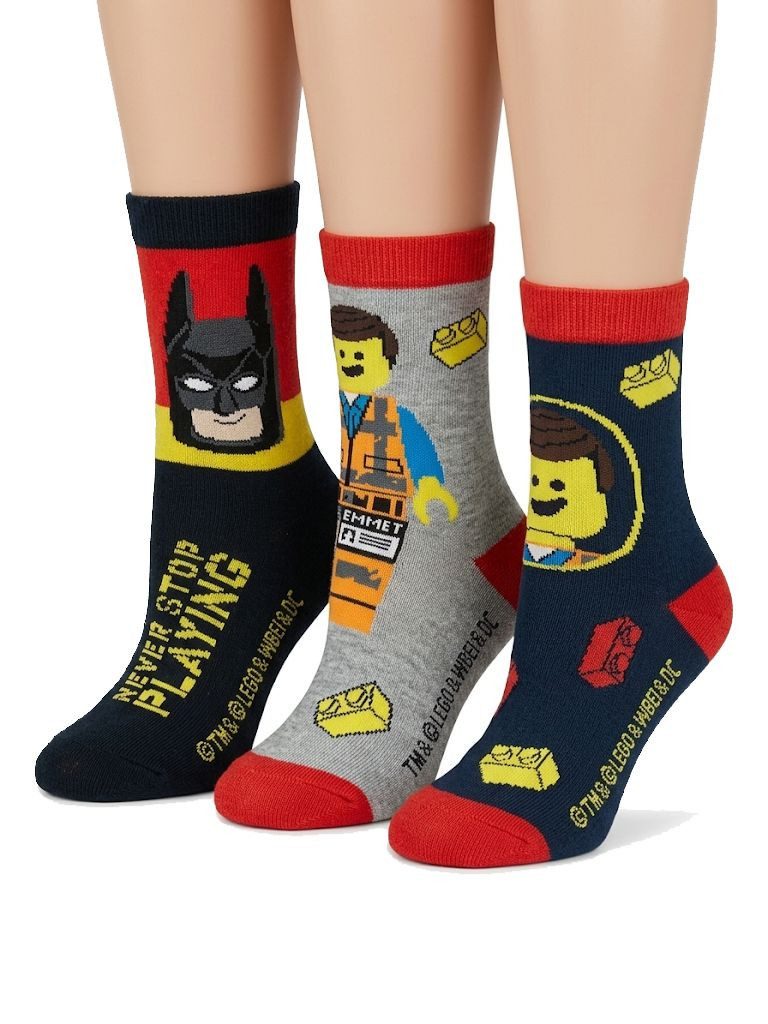 LEGO® kidswear Basicsocken LEGO® Movie Socken 3er Pack Kinder Gr. 23–30 Emmet Batman Lego Jungen Strümpfe 3 Paar Set