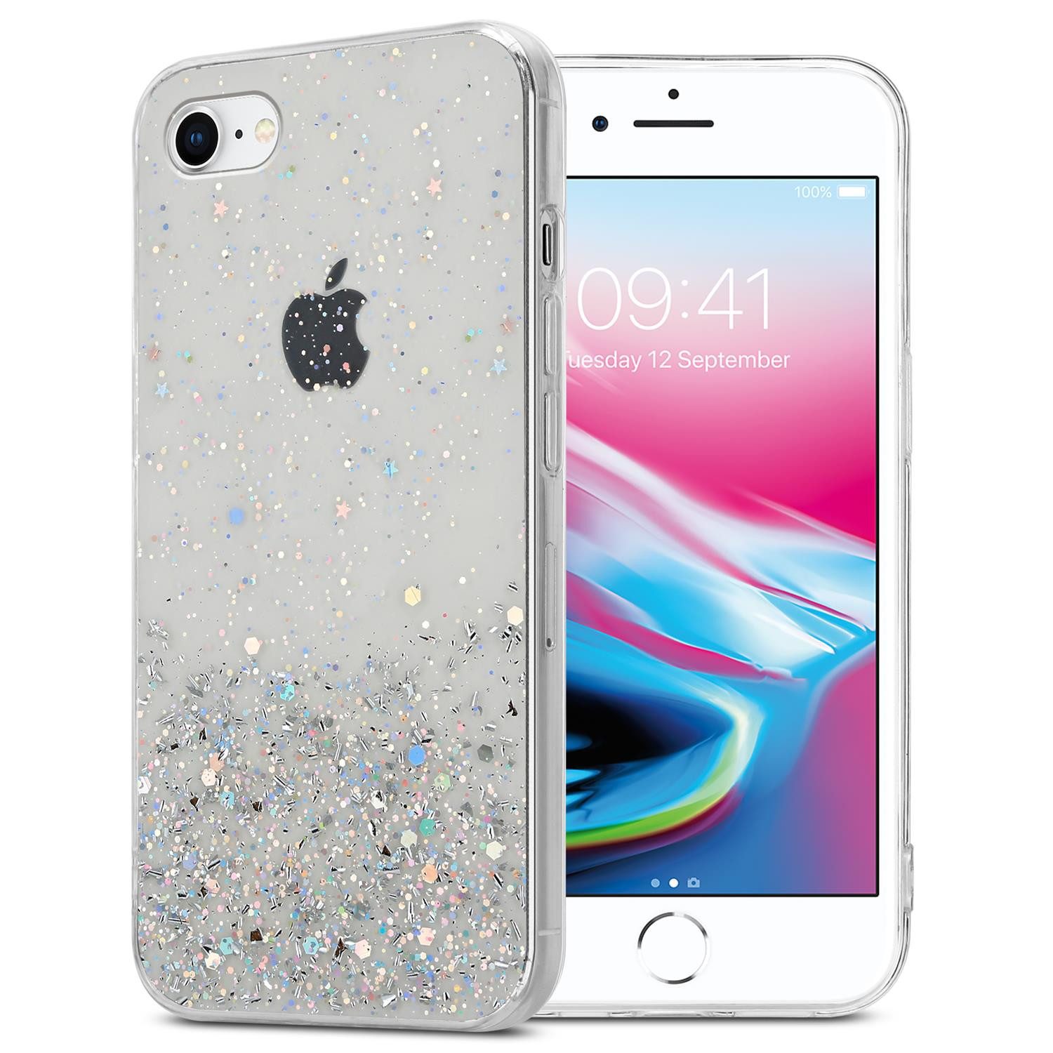 Cadorabo Handyhülle für iPhone 7 / 7S / 8 / SE 2020 Hülle Apple iPhone 7 / 7S / 8 / SE 2020, Flexible TPU Silikon Handy Schutzhülle - Hülle - mit Glitzer
