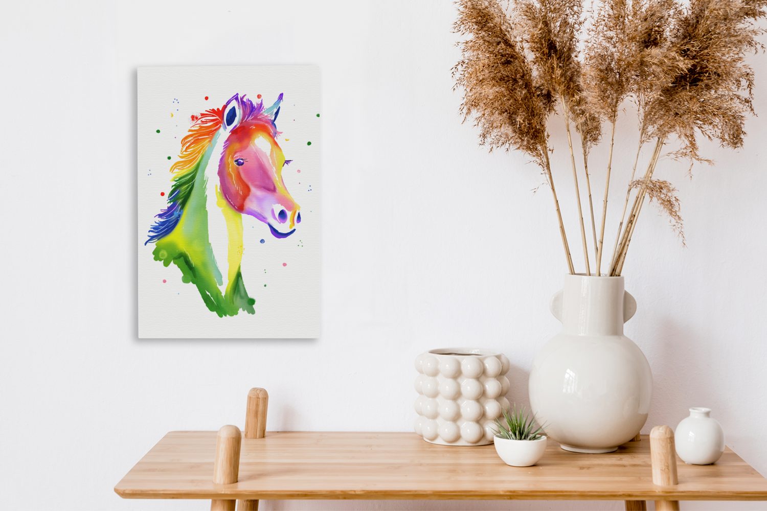 OneMillionCanvasses® St), - Weiß Mädchen 20x30 - Kinder inkl. bespannt - (1 - Regenbogen fertig Mädchen, - Gemälde, Pferd Leinwandbild Zackenaufhänger, Leinwandbild cm