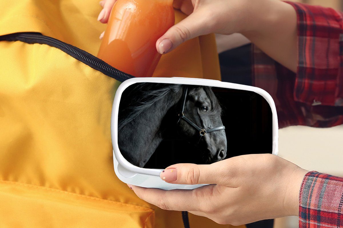 MuchoWow Lunchbox Pferd - Leicht Kunststoff, Mädchen - Kinder Erwachsene, für und weiß Brotbox Jungs Schwarz, (2-tlg), Brotdose, für und