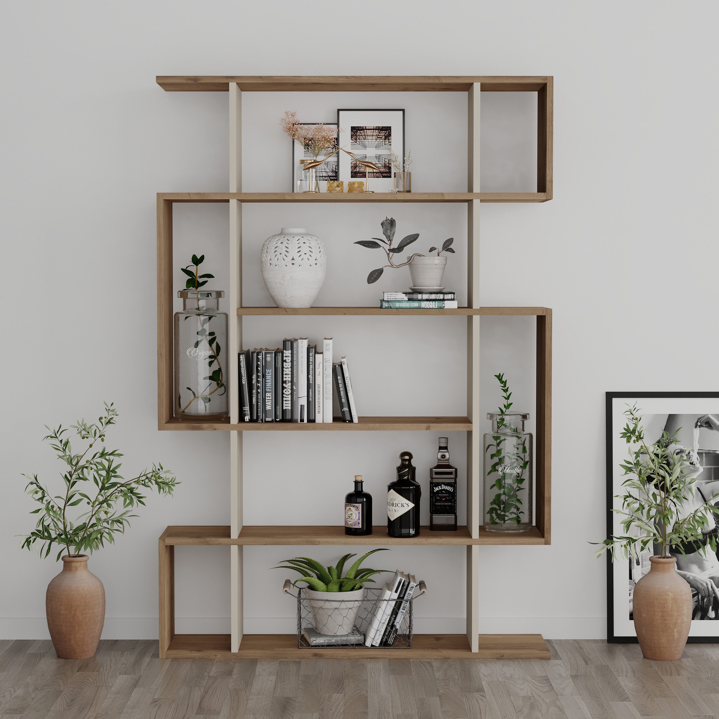 Decortie Bücherregal Mito, Modernes Bücherregal, Vitrine, 108,5 x 25,5 x 161 cm