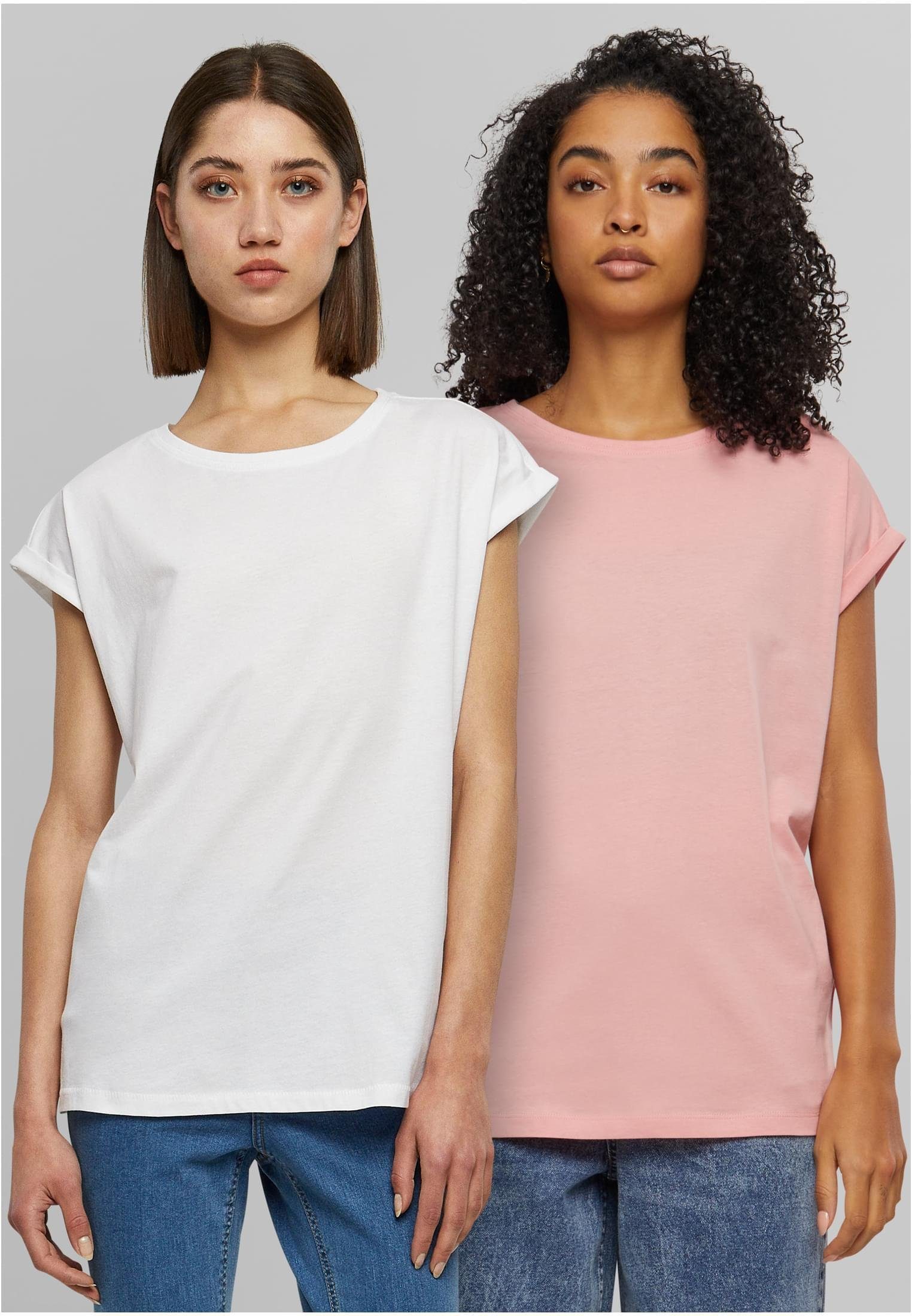 URBAN CLASSICS Rundhalsshirt Ladies Extended Shoulder Tee 2-Pack Damen T-Shirt