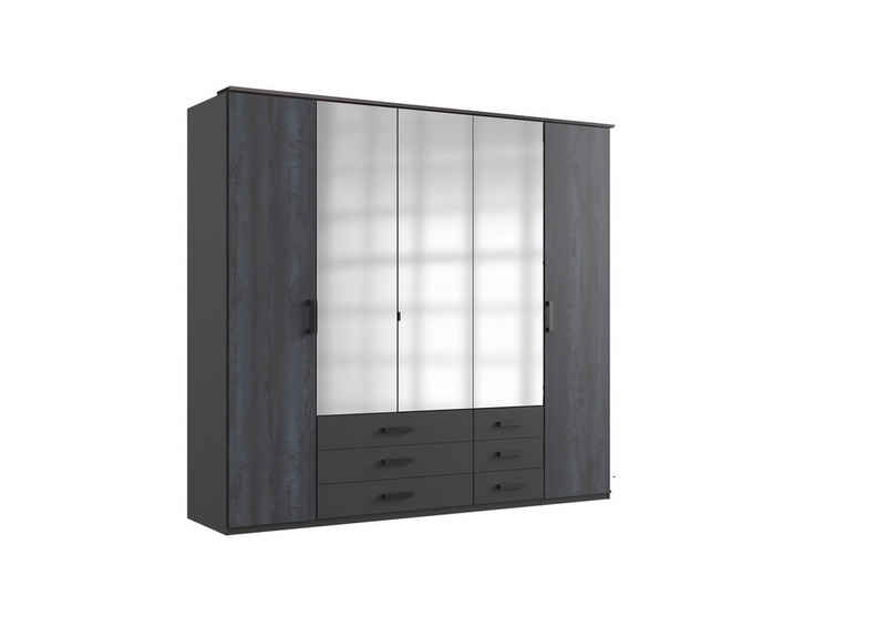 freiraum Drehtürenschrank Göteborg in GRAPHIT + DIGI STEEL OPTIK - 225x210x58cm (BxHxT)