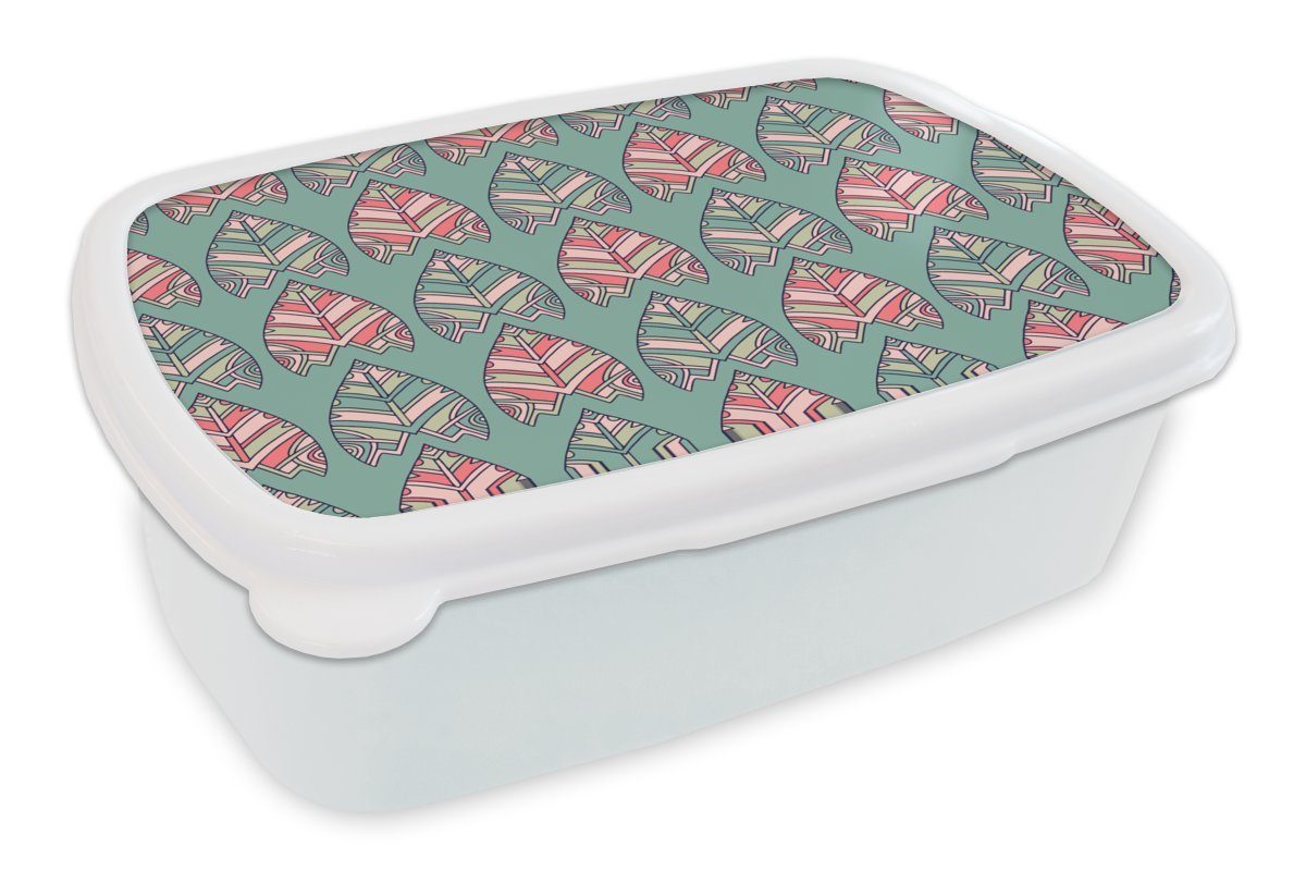 MuchoWow Lunchbox Muster - Tribal - Retro, Kunststoff, (2-tlg), Brotbox für Kinder und Erwachsene, Brotdose, für Jungs und Mädchen weiß