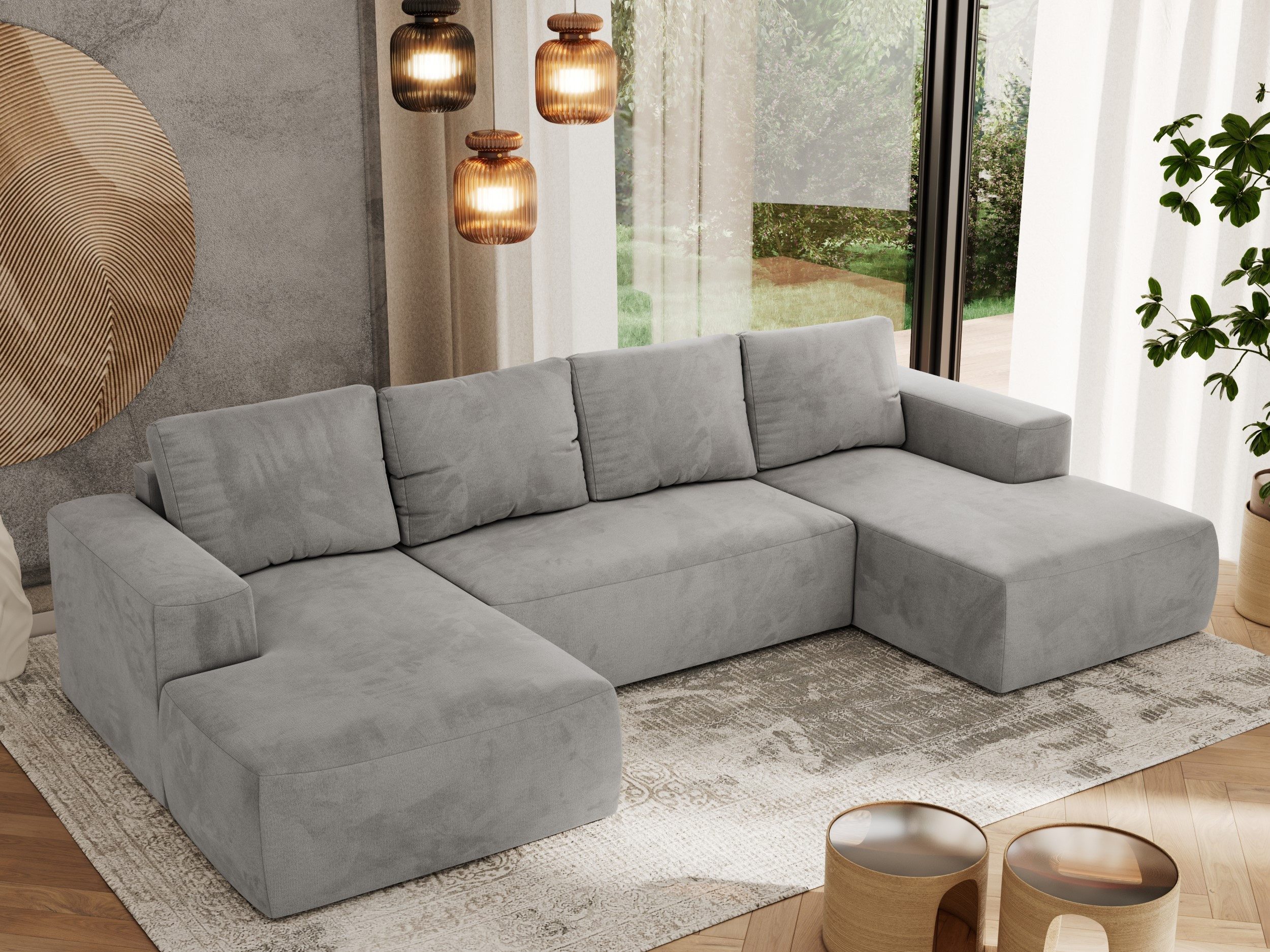 MKS MÖBEL Ecksofa TRENTINO U, Set, Lose Kissen, Couch U-form, Schlaffunktion, Ecksofa U-Form, Schlafsofa mit Bettkasten, Wellenfedern