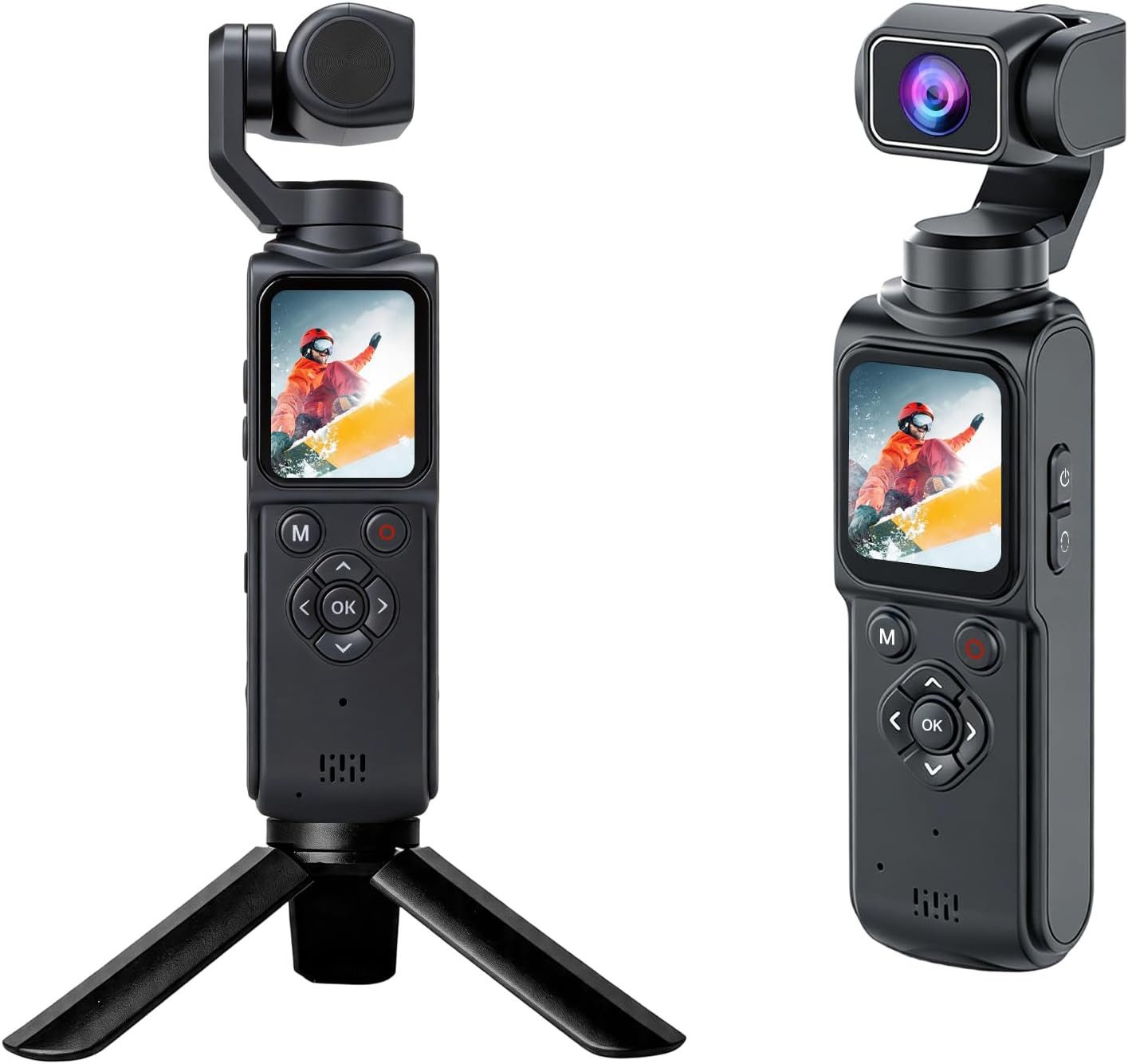 Fyrove 4K Action Cam mit 330° drehbarem Objektiv, 1,72" Touchscreen Kompaktkamera (Gesichtsverfolgung, WLAN, für Vlogs & Reisen)