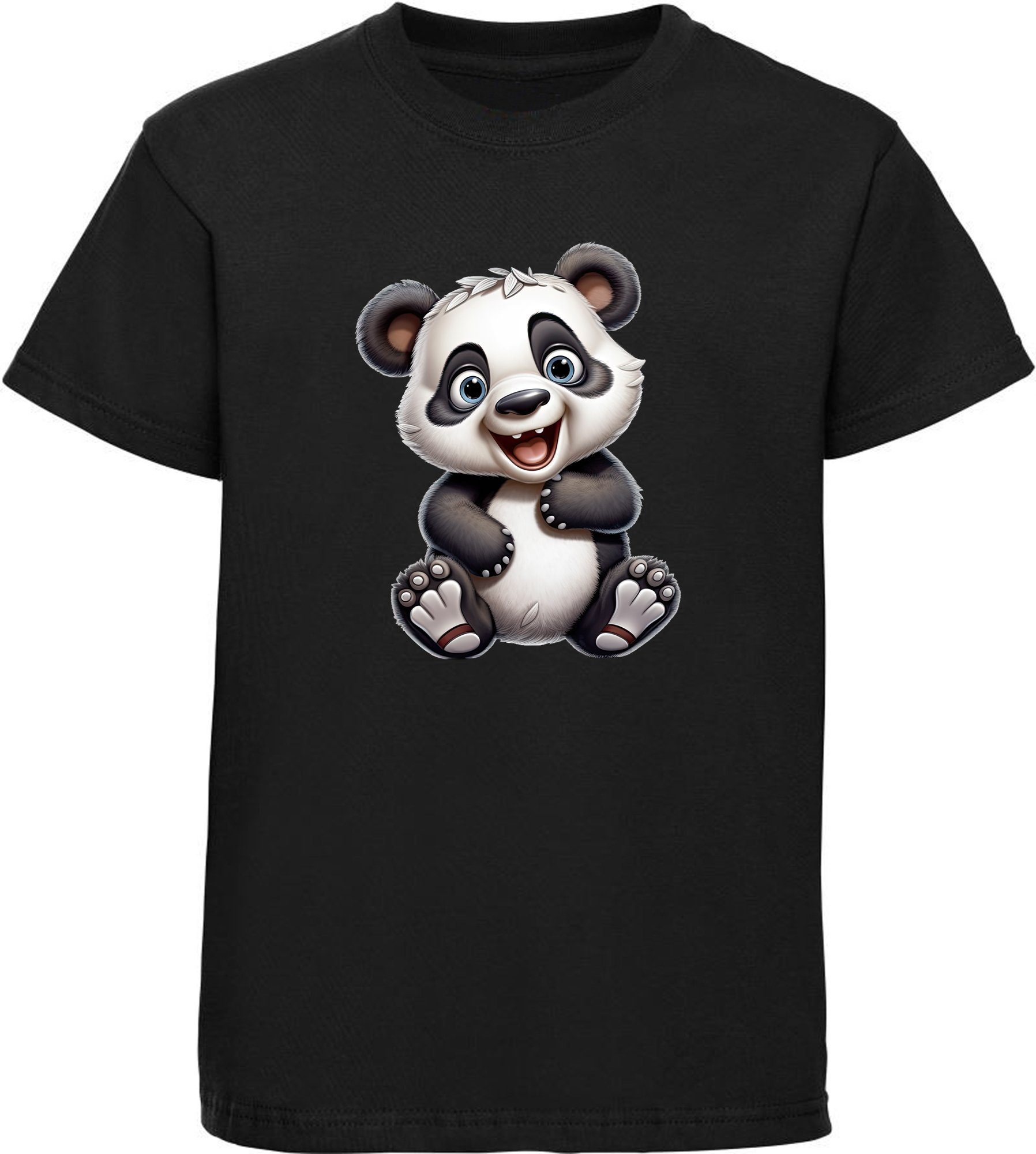 MyDesign24 T-Shirt Kinder Wildtier Print Shirt bedruckt - Baby Panda Bär Baumwollshirt mit Aufdruck, i277 schwarz | T-Shirts