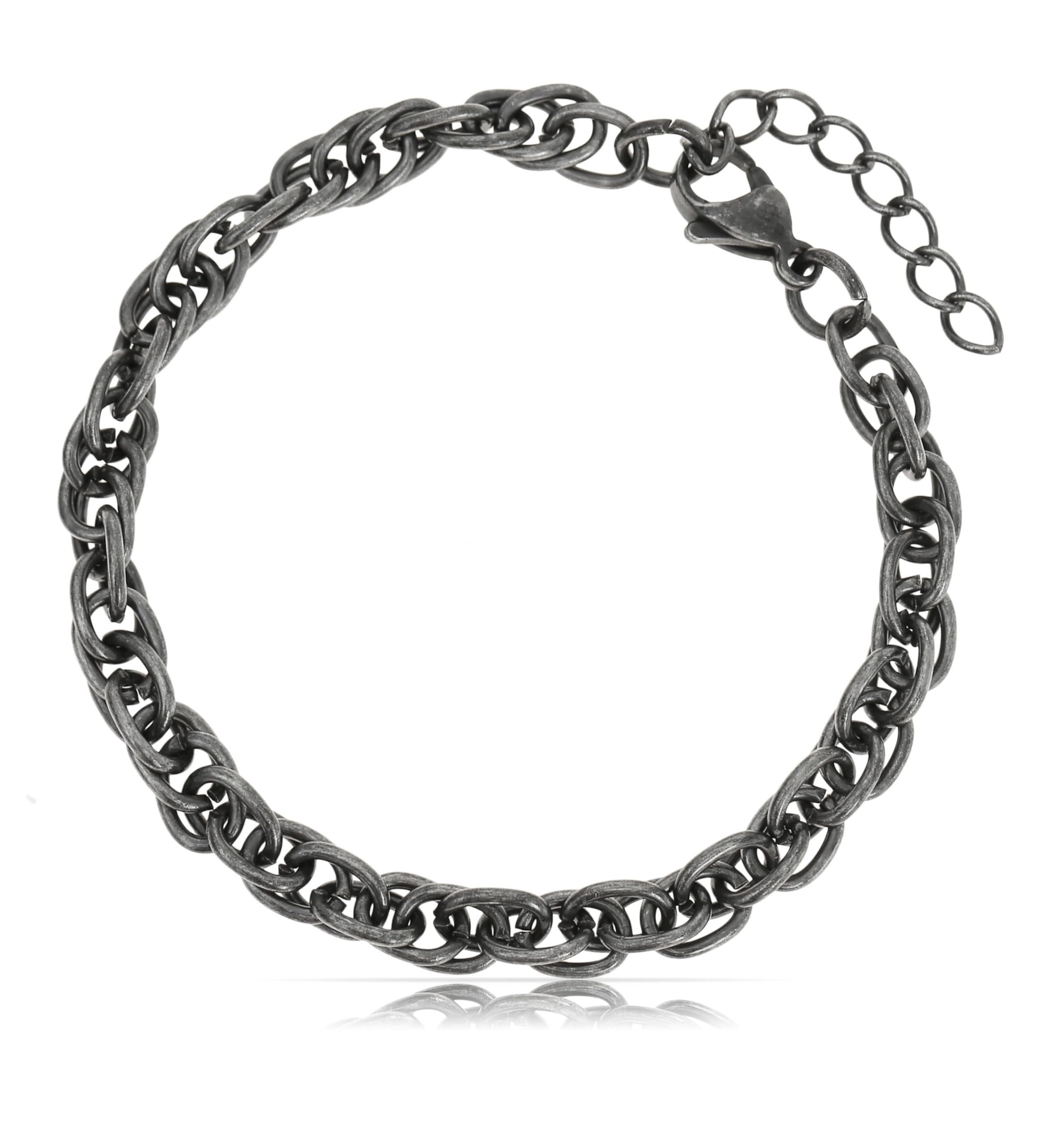 Made by Nami Edelstahlarmband Herren Schwarz mit verhakten Gliedern Metallic Look 17 + 4 cm Länge, Wasserfester Schmuck Geschenke für Männer