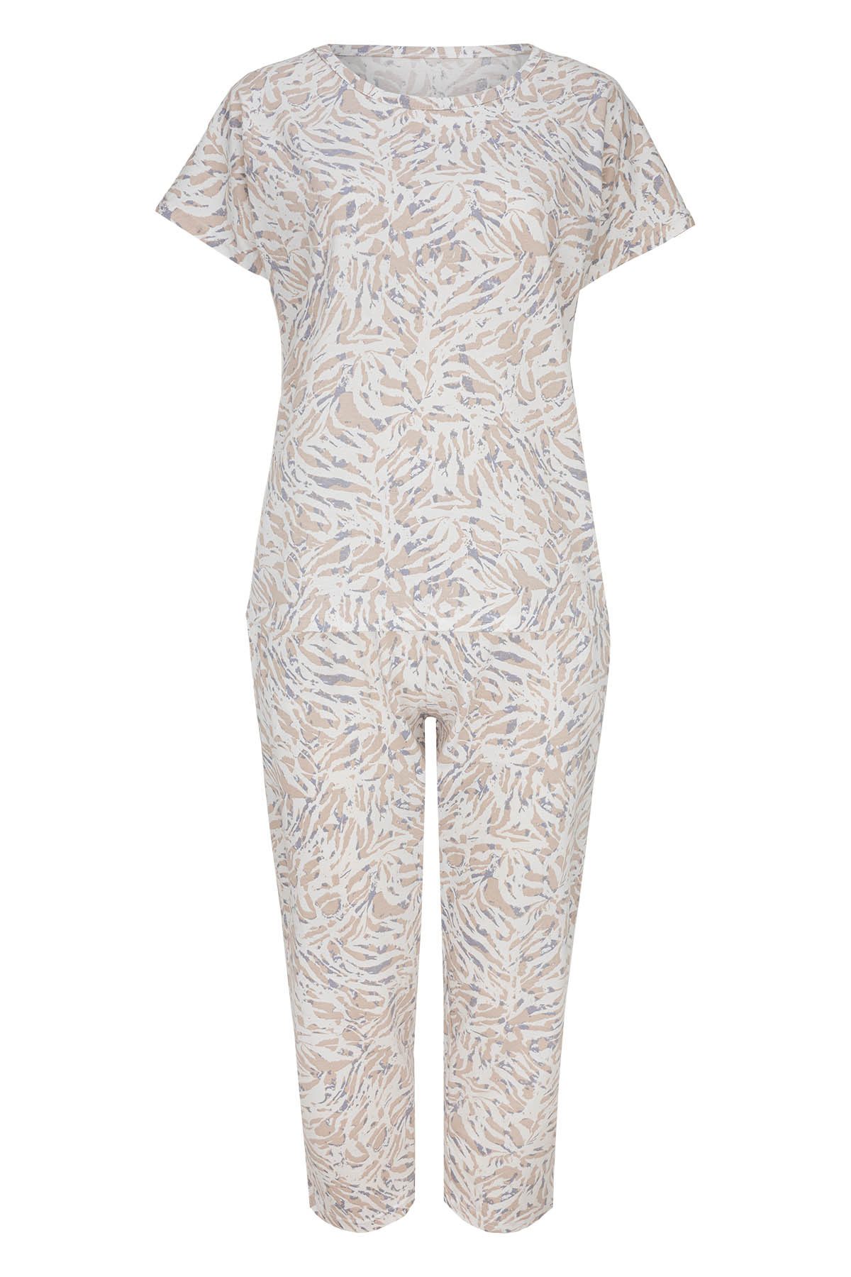 Mademoiselle Sommeil Capri-Pyjama Schlafanzug mit Naturprint Beige/Grau (2 günstig online kaufen