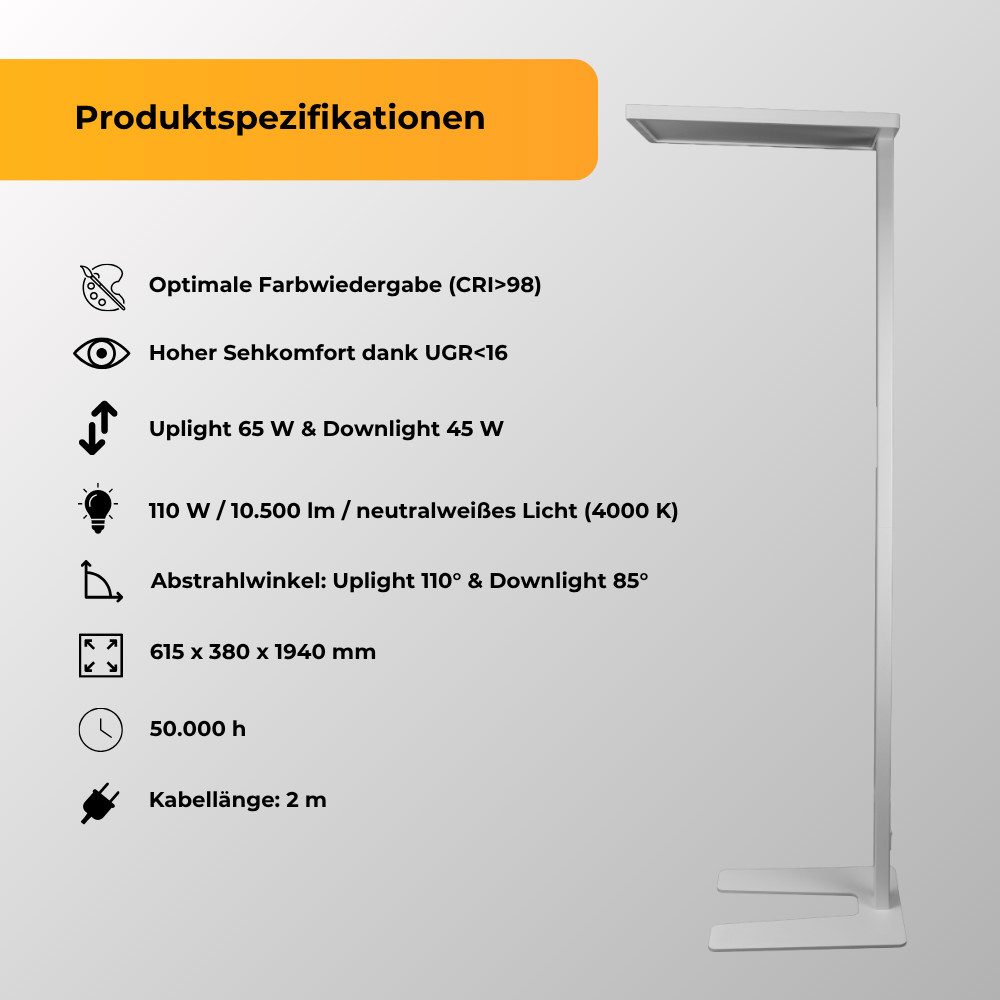 ENOVALITE LED Stehlampe ENOVALITE LED Stehleuchte 110 W 4000 K Neutralweiß Weiß, Neutralweiß