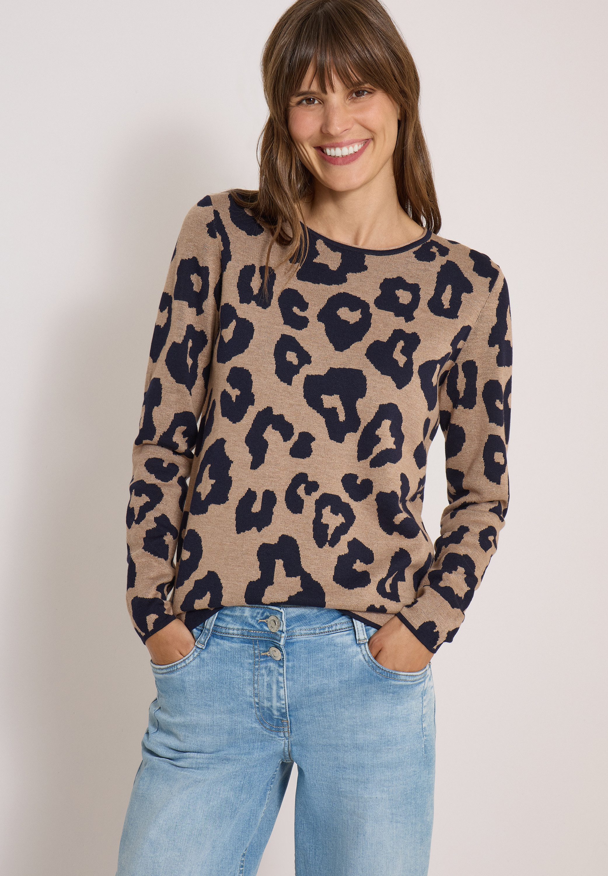 CECIL Rundhalspullover aus softem Materialmix