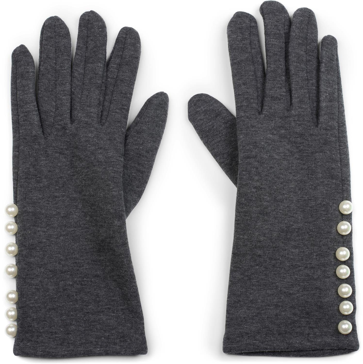 styleBREAKER Strickhandschuhe Stoff Handschuhe mit Perlen