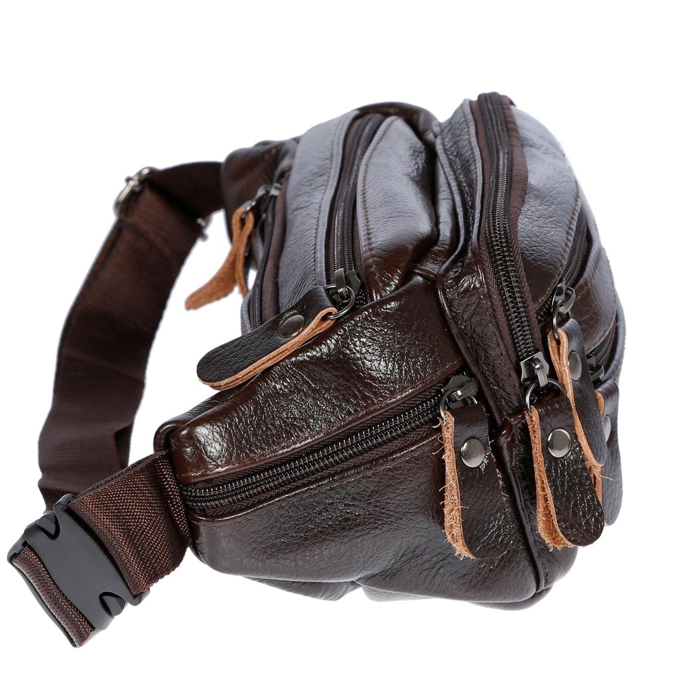 Christian Wippermann Bauchtasche Leder Bauchtasche für Herren Damen Schwarz Braun (1 tlg), Waistbag Hüfttasche Waist Bag – Bild 5 von 5