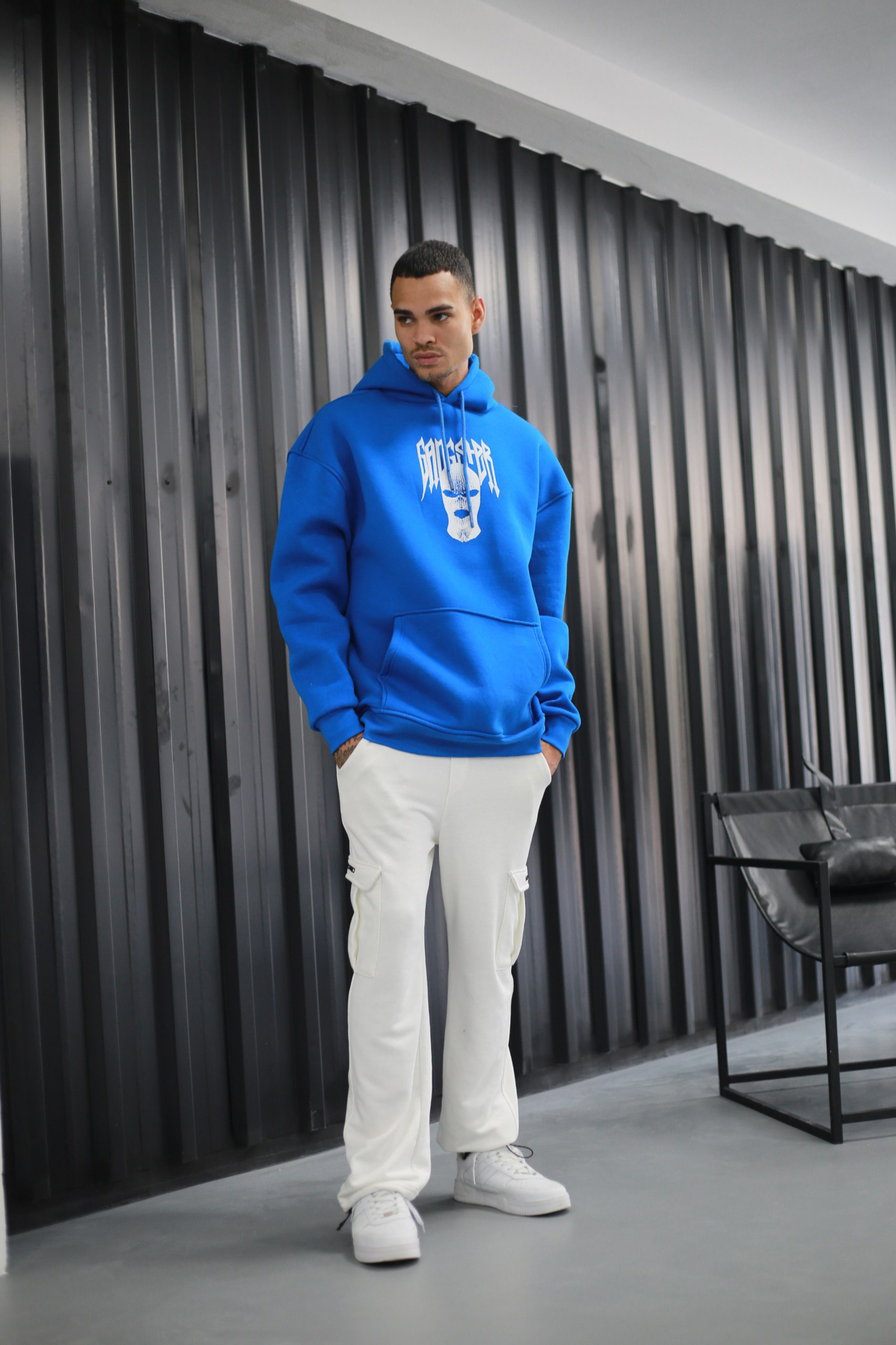 Megaman Jeans Hoodie Herren Kapuzenpullover Slim Fit Sweatshirt Rundhals Druck auf Vorder- und Rückseite, Kapuze