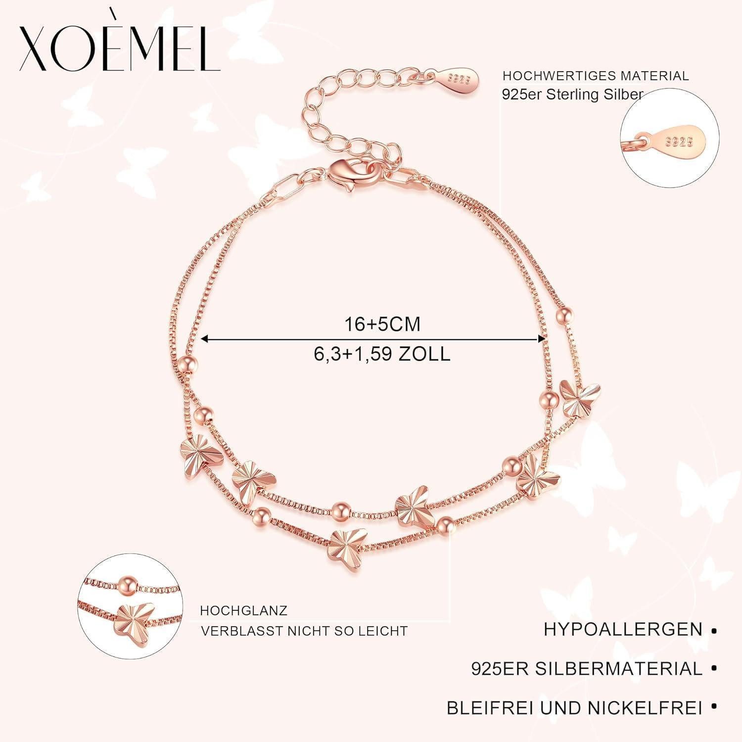 LuxusKollektion Silberarmband Armband Silber 925 Damen Schmetterlinge Perlen verstellbar RoseGold – Bild 4 von 5