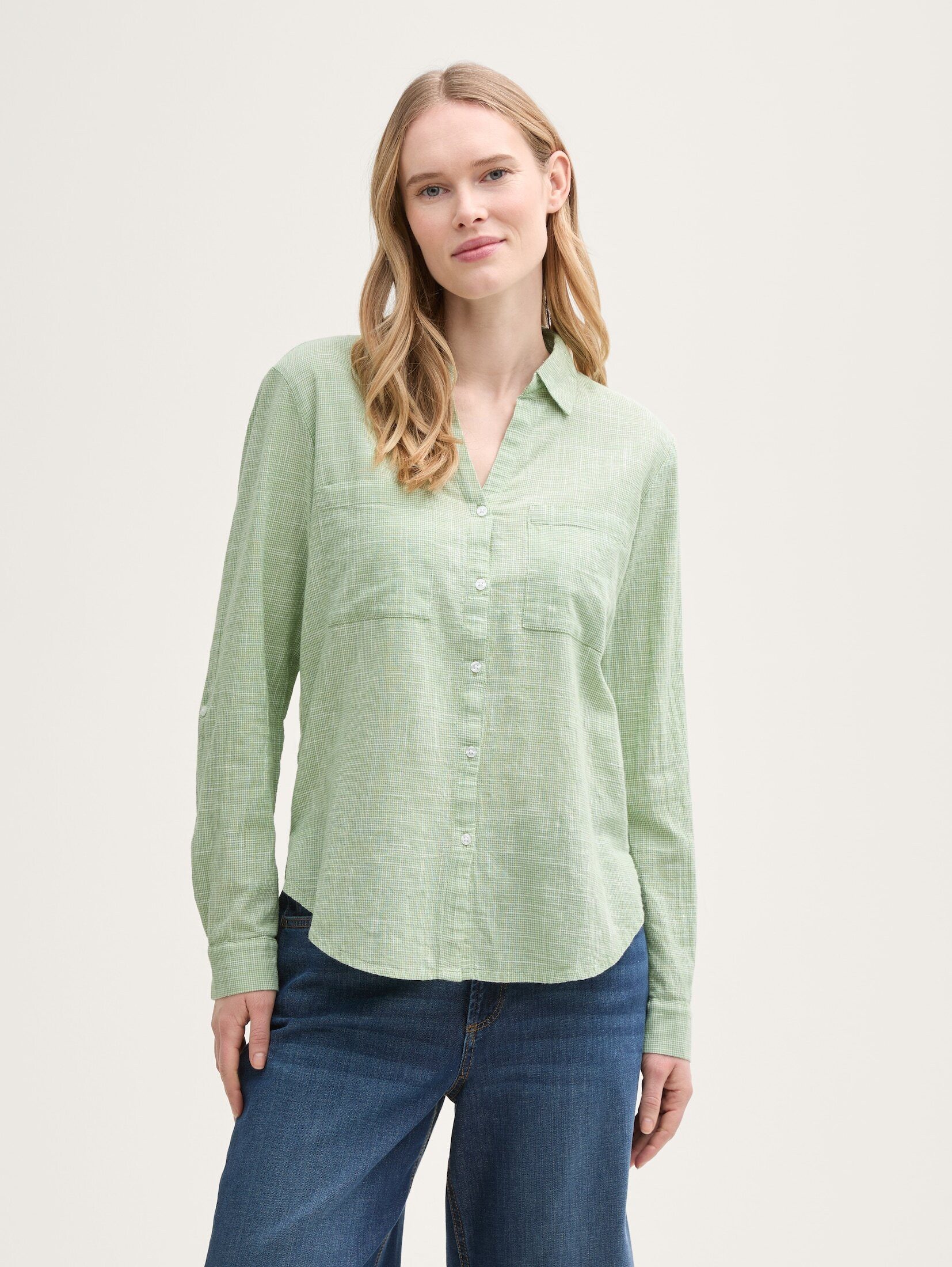 Langarmbluse Bluse mit Brusttaschen