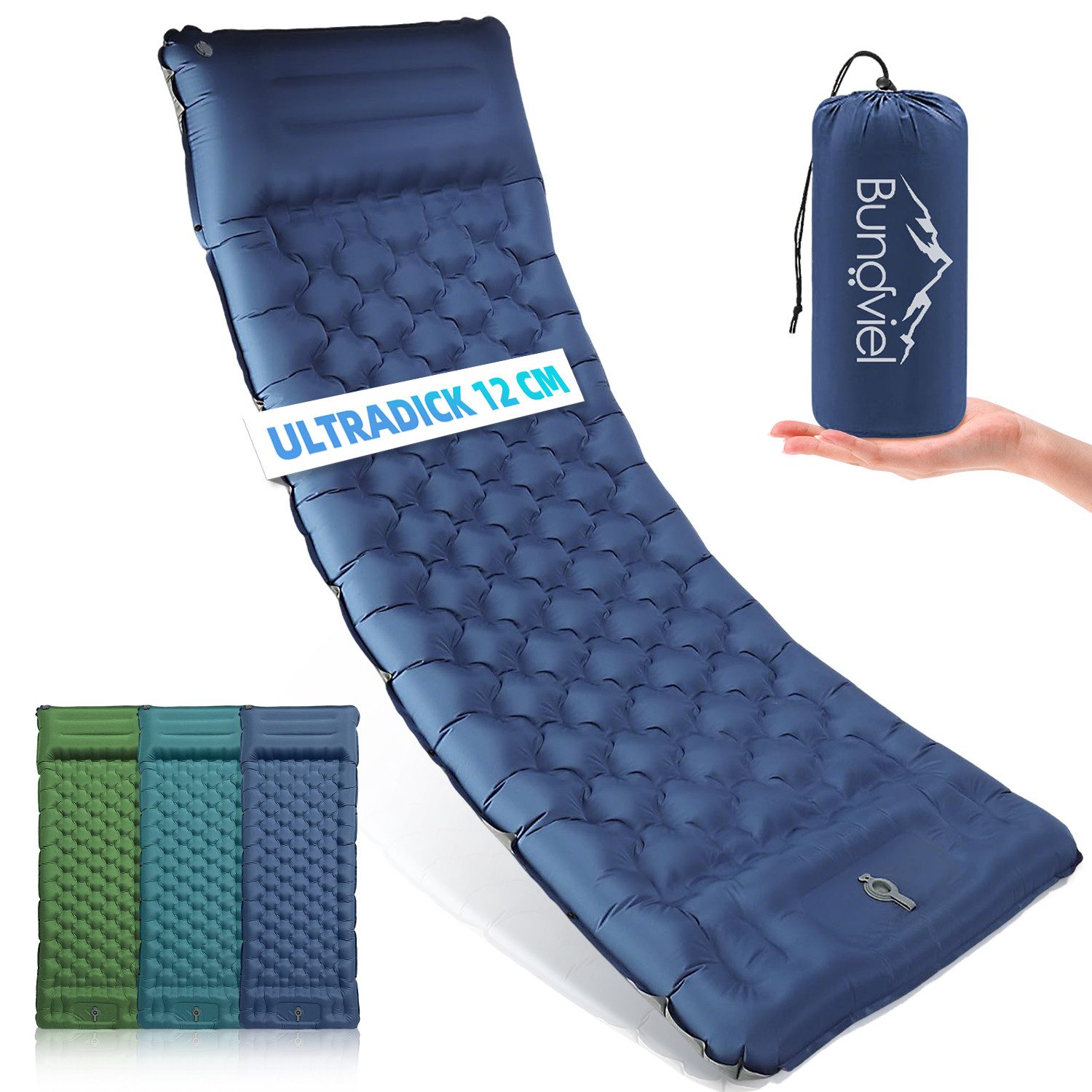 Bundviel Isomatte Outdoor Camping Isomatte Selbstaufblasend Ultraleicht Luftmatratze, erschleißfest/wasserabweisend/Reißfestigkeit