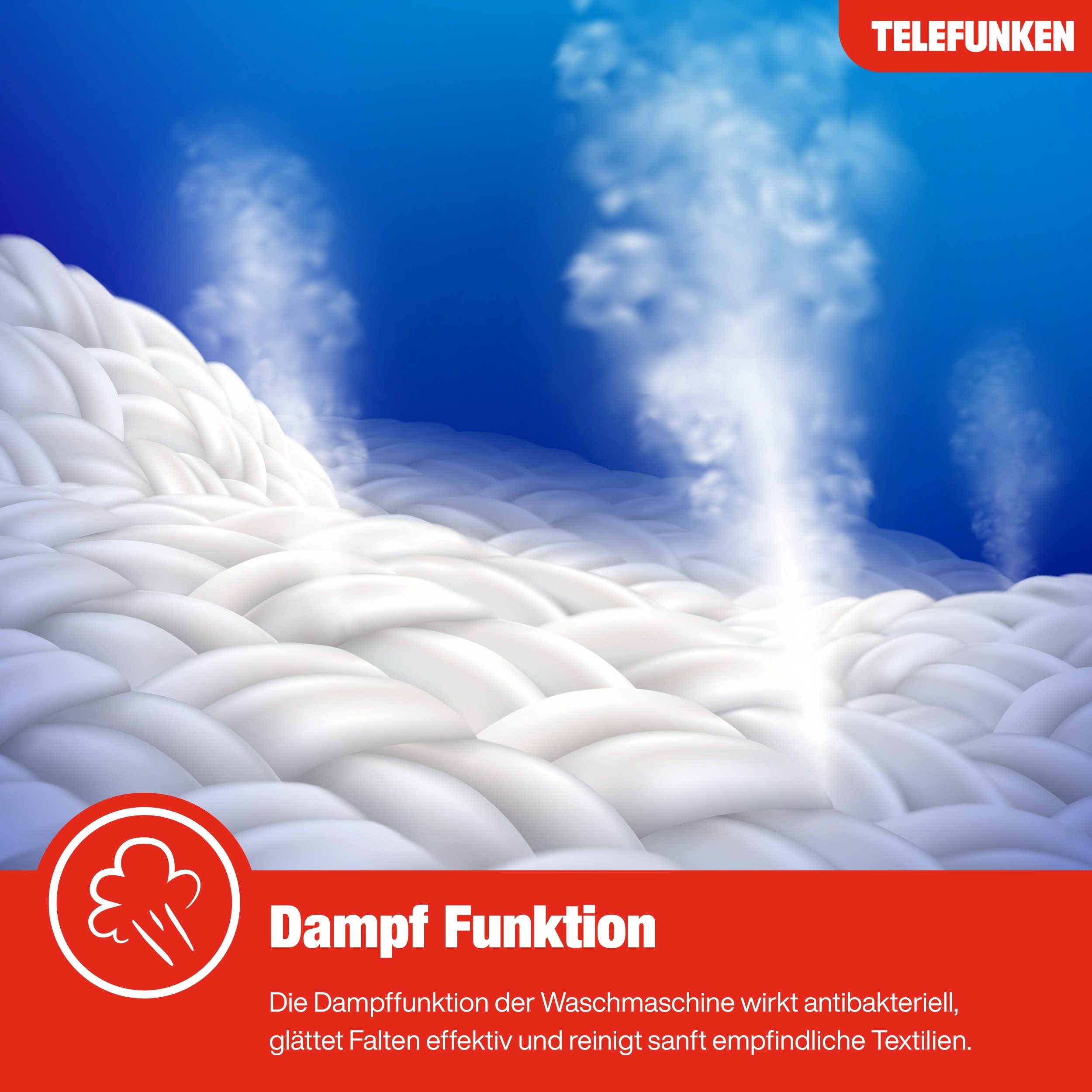 Telefunken Waschmaschine W1014AS1W, 10 kg, 1400 U/min, Frontlader, Inverter Motor, AquaStop, 10kg, Dampffunktion, EEK A, weiß