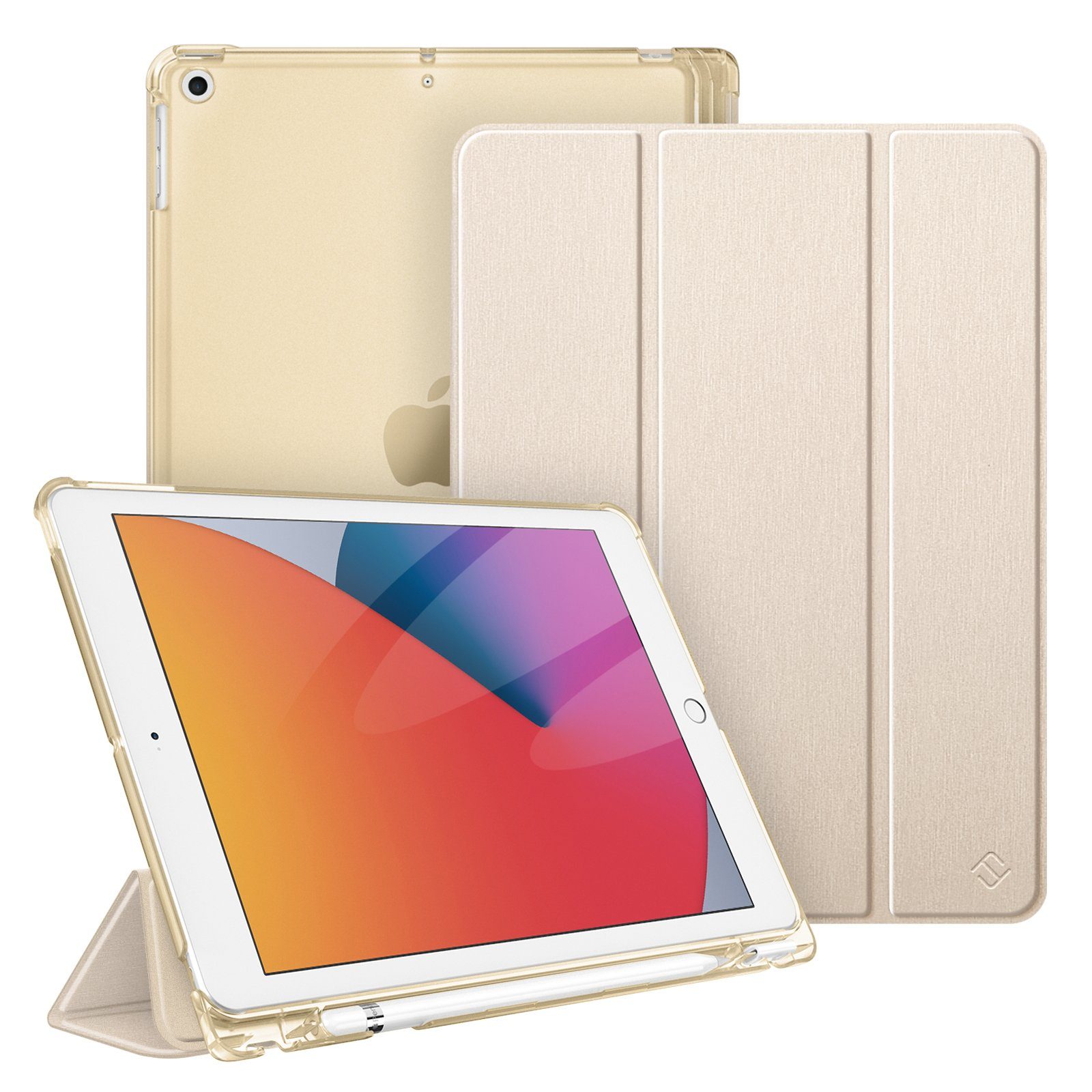Fintie Tablet-Hülle für iPad 9. Gen 2021/8. Gen 2020/7. Gen 2019 10.2 Zoll mit Stifthalter, ultradünne leichte Case mit transparenter Rückseite & Auto Schlaf/Wach