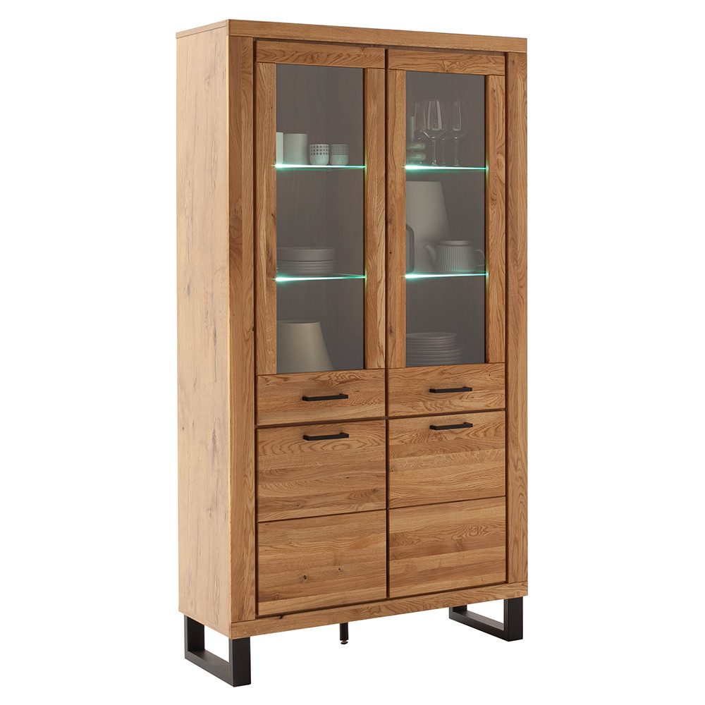 Lomadox Vitrine KUMASI-06 108 cm breit, Eiche teilmassiv, inkl. LED-Beleuchtung