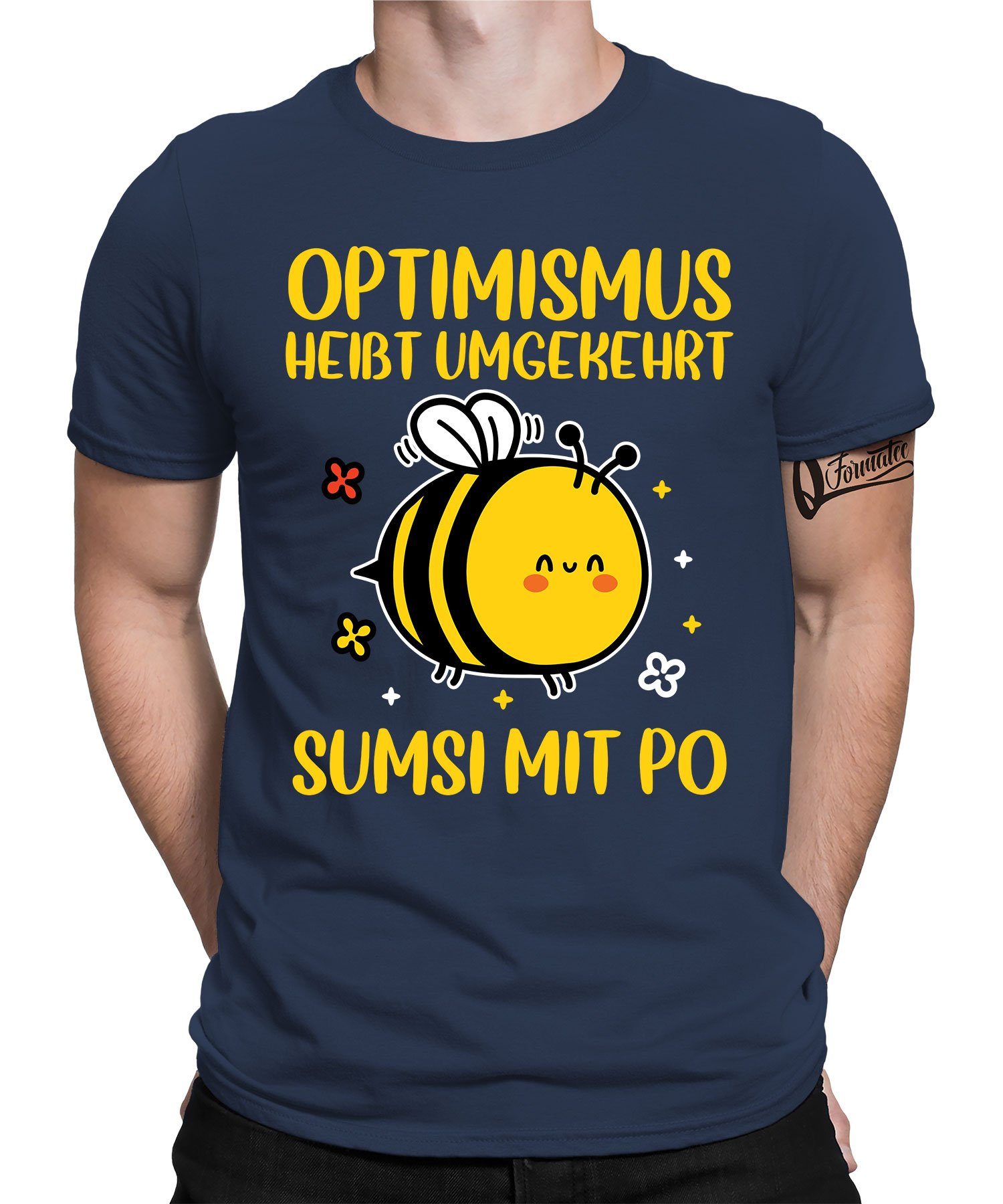 im Angebot Quattro Formatee Kurzarmshirt Blau Mit Navy Biene umgekehrt Po Imker -Süße (1-tlg) Sumsi Honig Herren Optimismus heißt