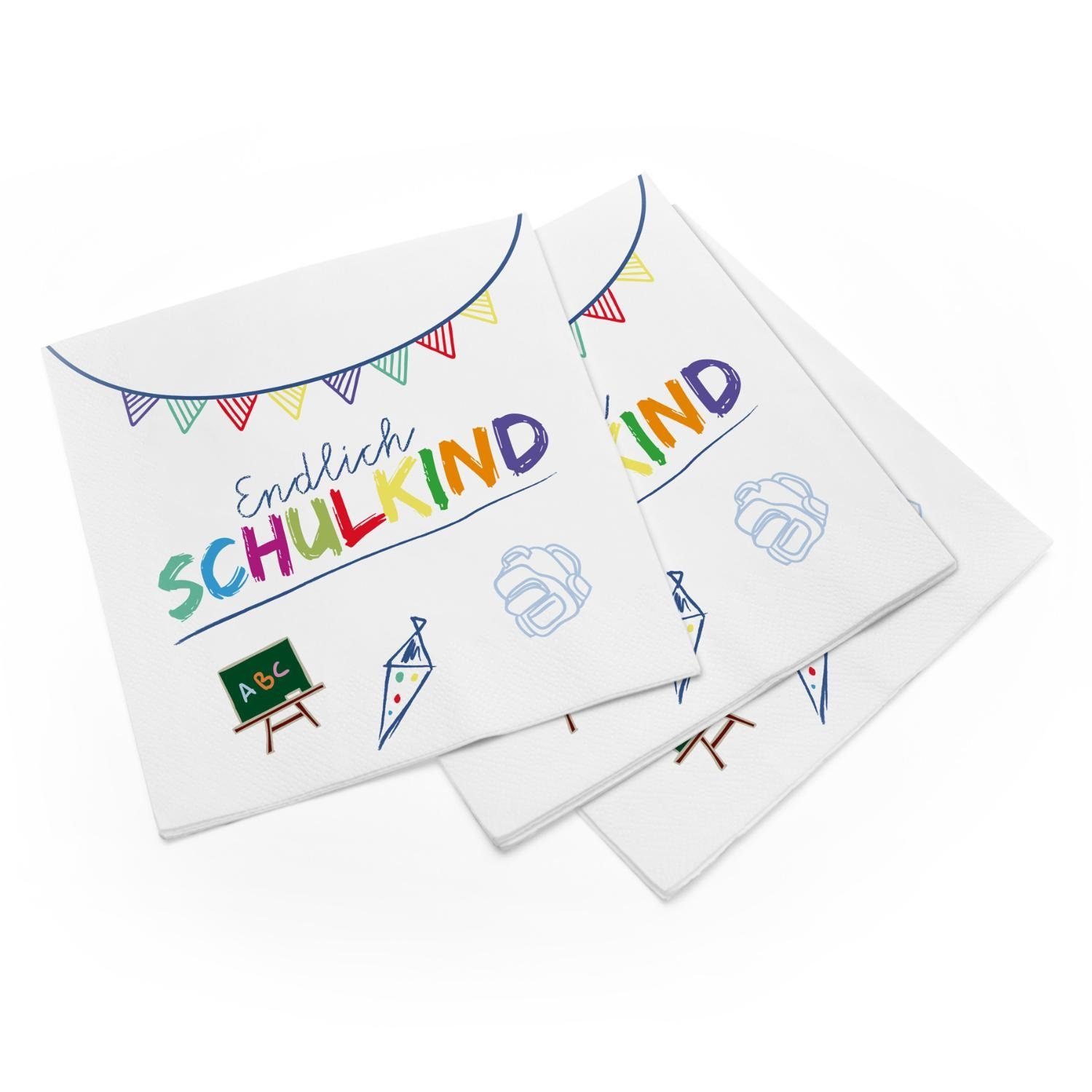 itenga Papierserviette itenga 6x Windlicht + 40x Servietten - Schulkind - weiß