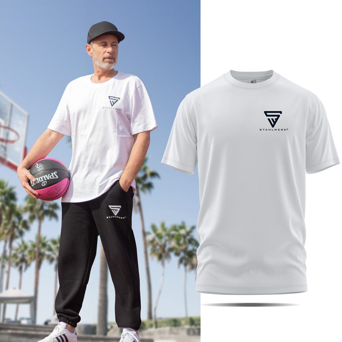 STAHLWERK Sweatshirt T-Shirt Weiß Größe XXXL Kurzarm-Hemd mit Logo-Print (Packung, 1-tlg) mit Baumwolle