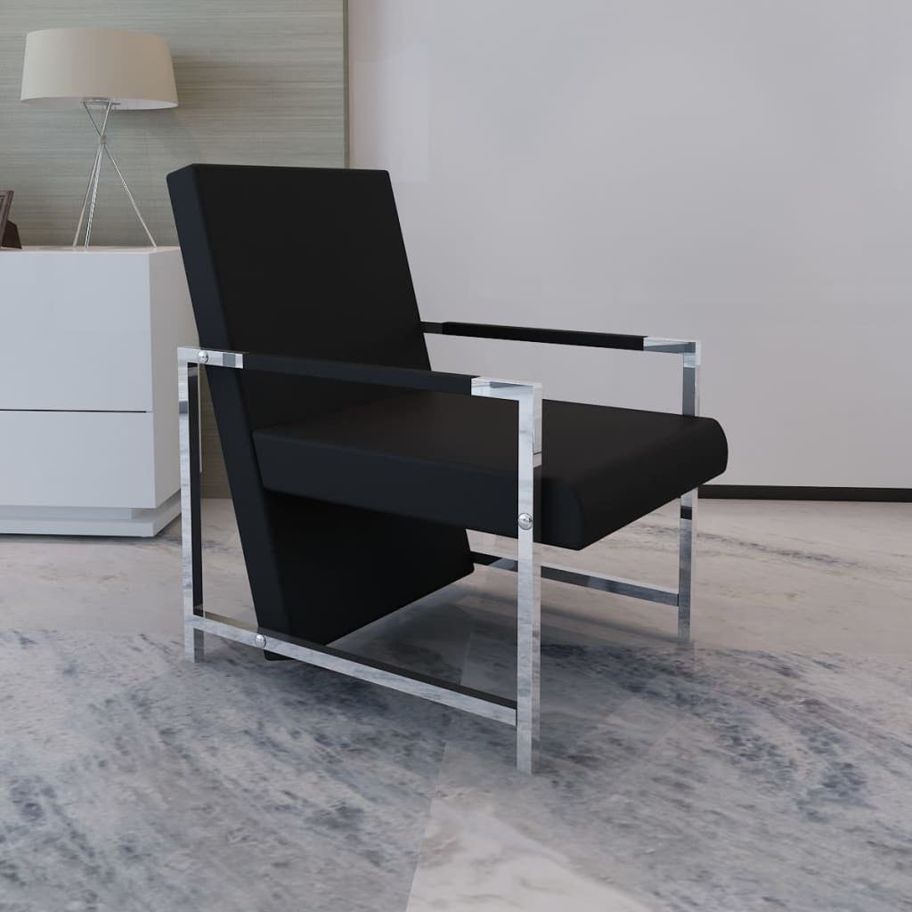 furnicato Sessel mit verchromten Füßen Schwarz Kunstleder