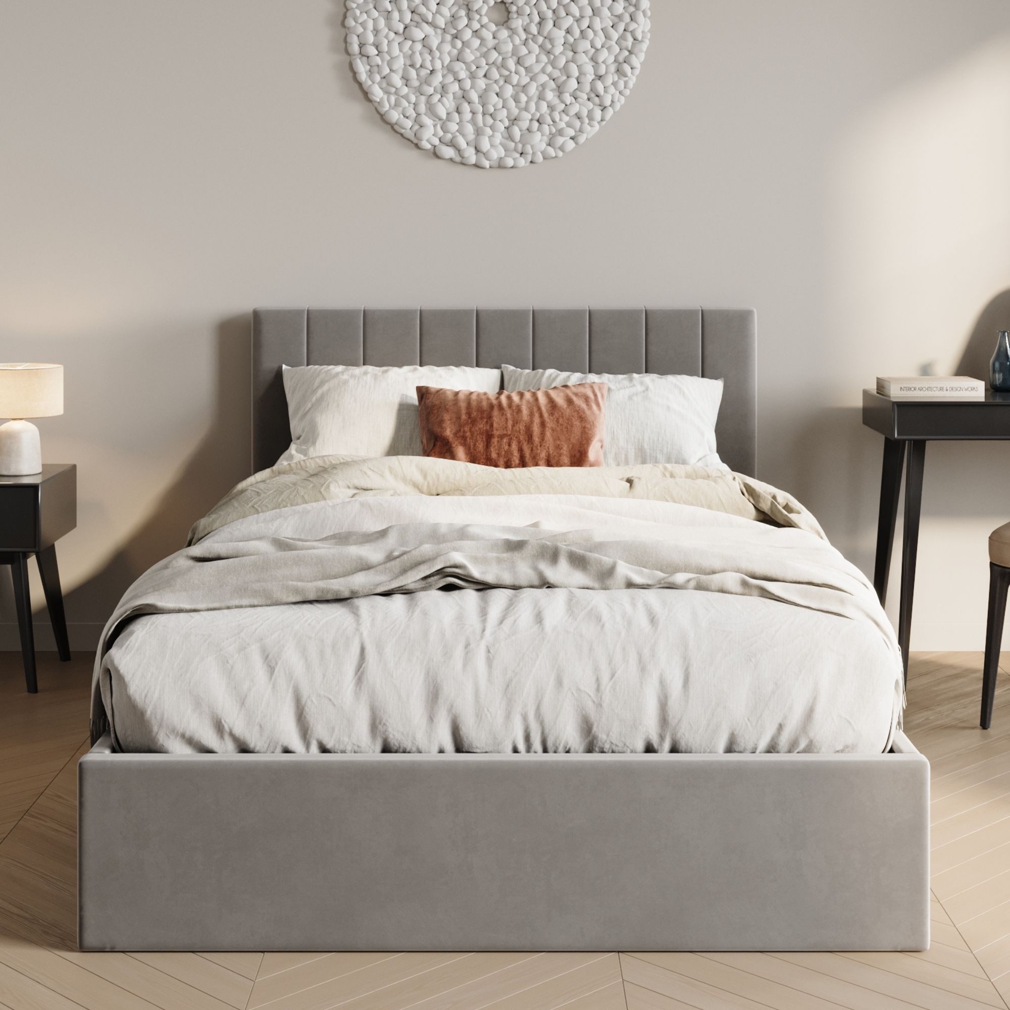 Home Collective Polsterbett mit Stauraum und Lattenrost Doppelbett Gepolstertes Bett (Verfügbare Größen: 140x200 und 160x200 cm), hydraulischer Bettkasten verstellbares Kopfteil samt hellgrau