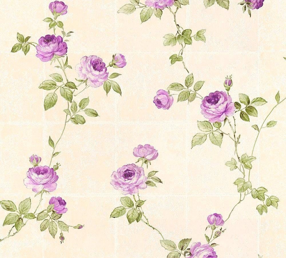 beige/grün/lila walls geblümt, Création Tapete Vliestapete Blumen living Château, floral, Floral A.S.