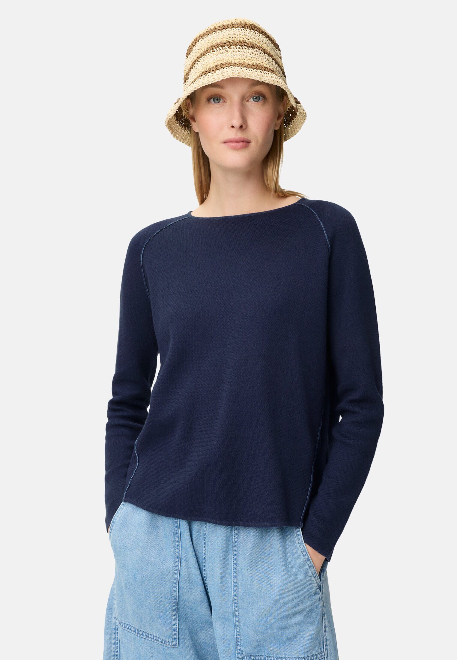 camel active Strickpullover mit Rundhalsausschnitt Langarm Markenlabel
