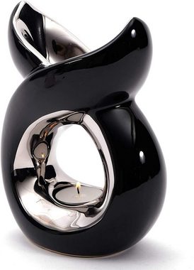 GILDE Kandelaber, Design Aromabrenner Duftlampe aus Keramik in schwarz silberfarbe
