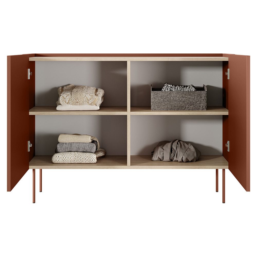 Lomadox Sideboard DELFT-141, in rot und Eiche, 120 cm breit, grifflos günstig online kaufen