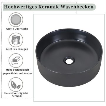 IDEASY Waschbeckenunterschrank Hängender Waschbeckenunterschrank, 80 cm breit, schwarz und grau, Marmorplatte, leicht zu reinigen, schmutzabweisend