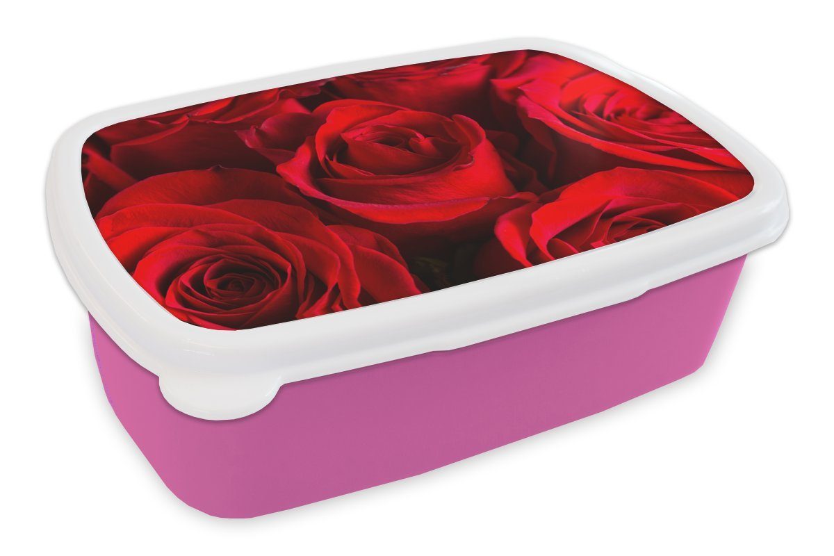 Kinder, für Blume, (2-tlg), Rot Brotdose Lunchbox - Snackbox, Mädchen, Rosen Kunststoff Brotbox rosa MuchoWow Erwachsene, - Kunststoff,