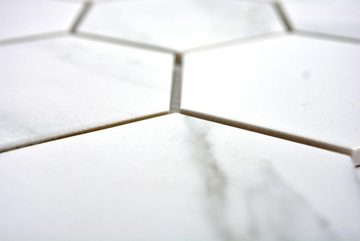 Mosani Bodenfliese Mosaik Fliesen Keramik Hexagon Carrara weiß Duschwand Duschboden, Set, 10-teilig, klassisch zeitloser Einrichtungsstil