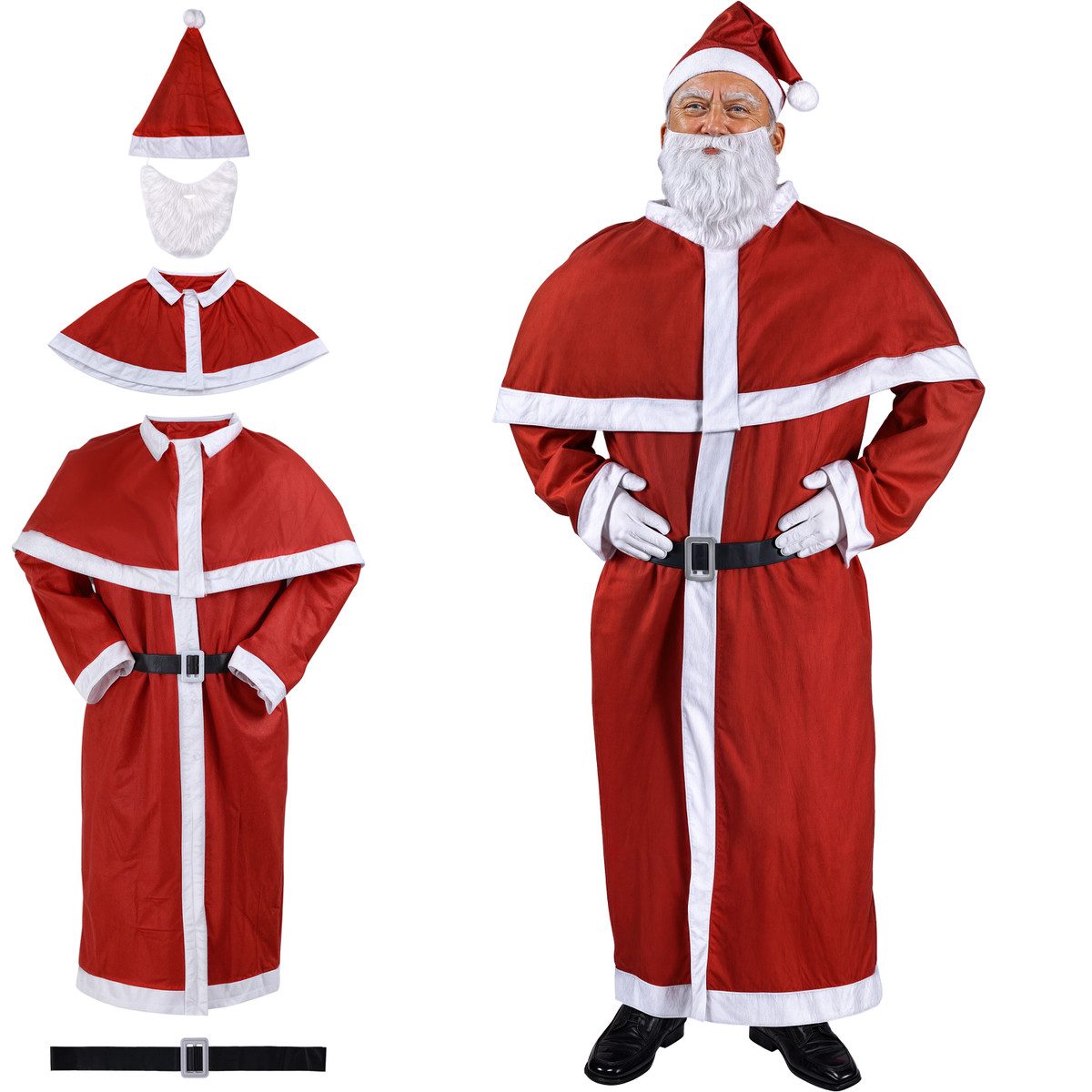 Detex Kostüm, Weihnachtsmann Kostüm 5tlg. Set Nikolaus Anzug Erwachsenen Santa